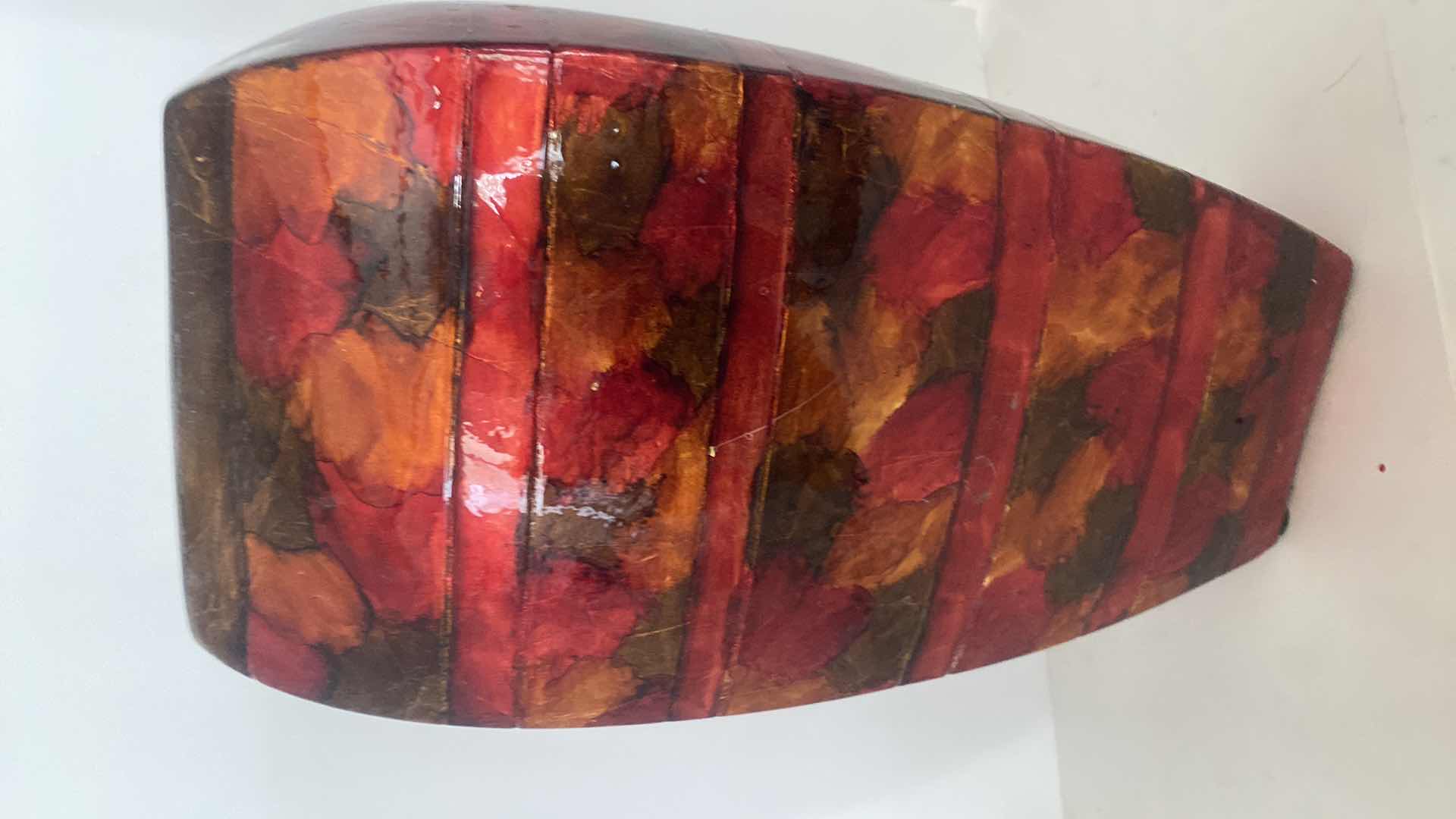 Photo 1 of RED ORANGE BROWN COLLAGE METAL VASE H15 1/2”