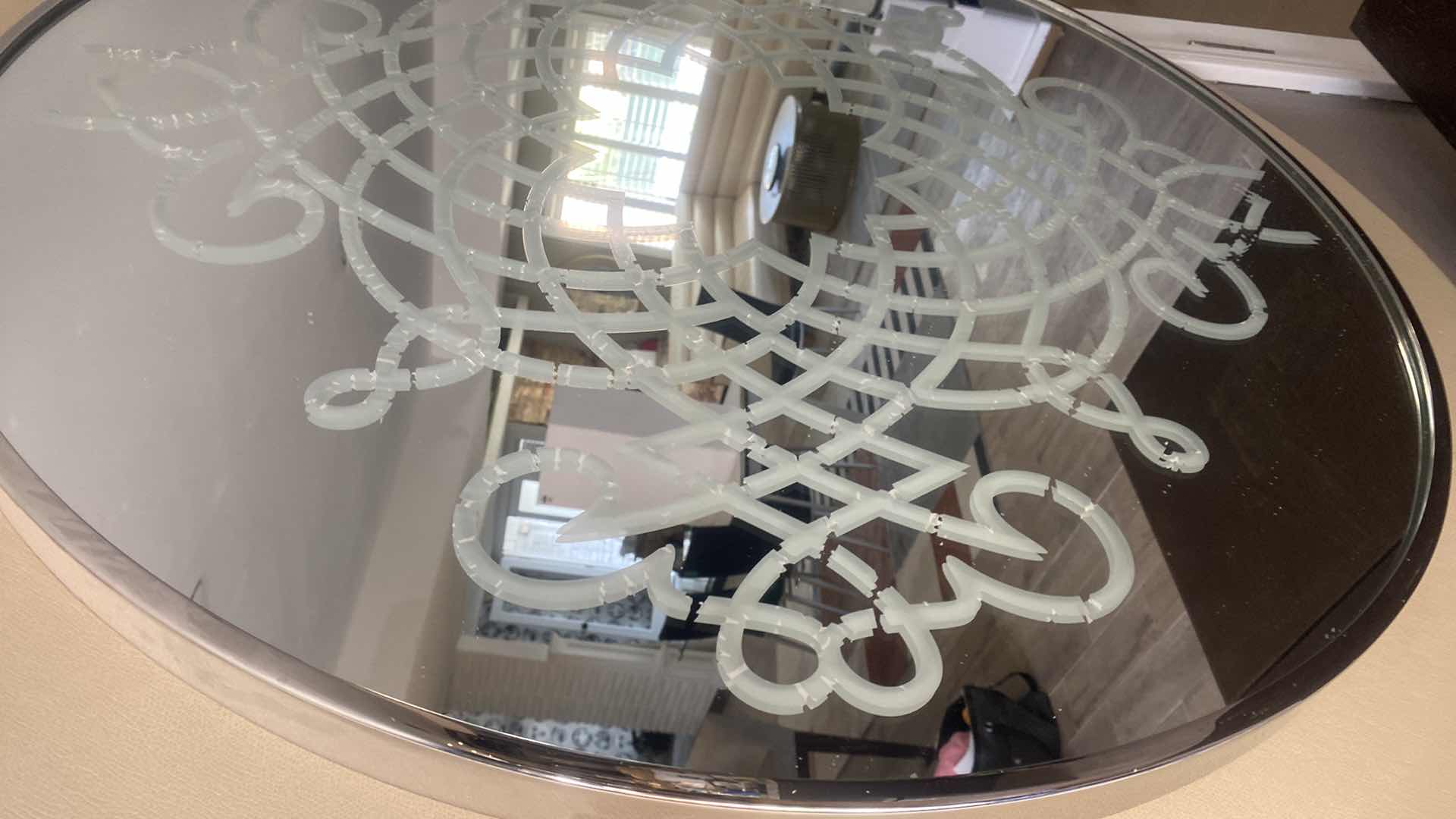 Photo 1 of 39” ETCHED MODERN MIRROR ON PLATFORM