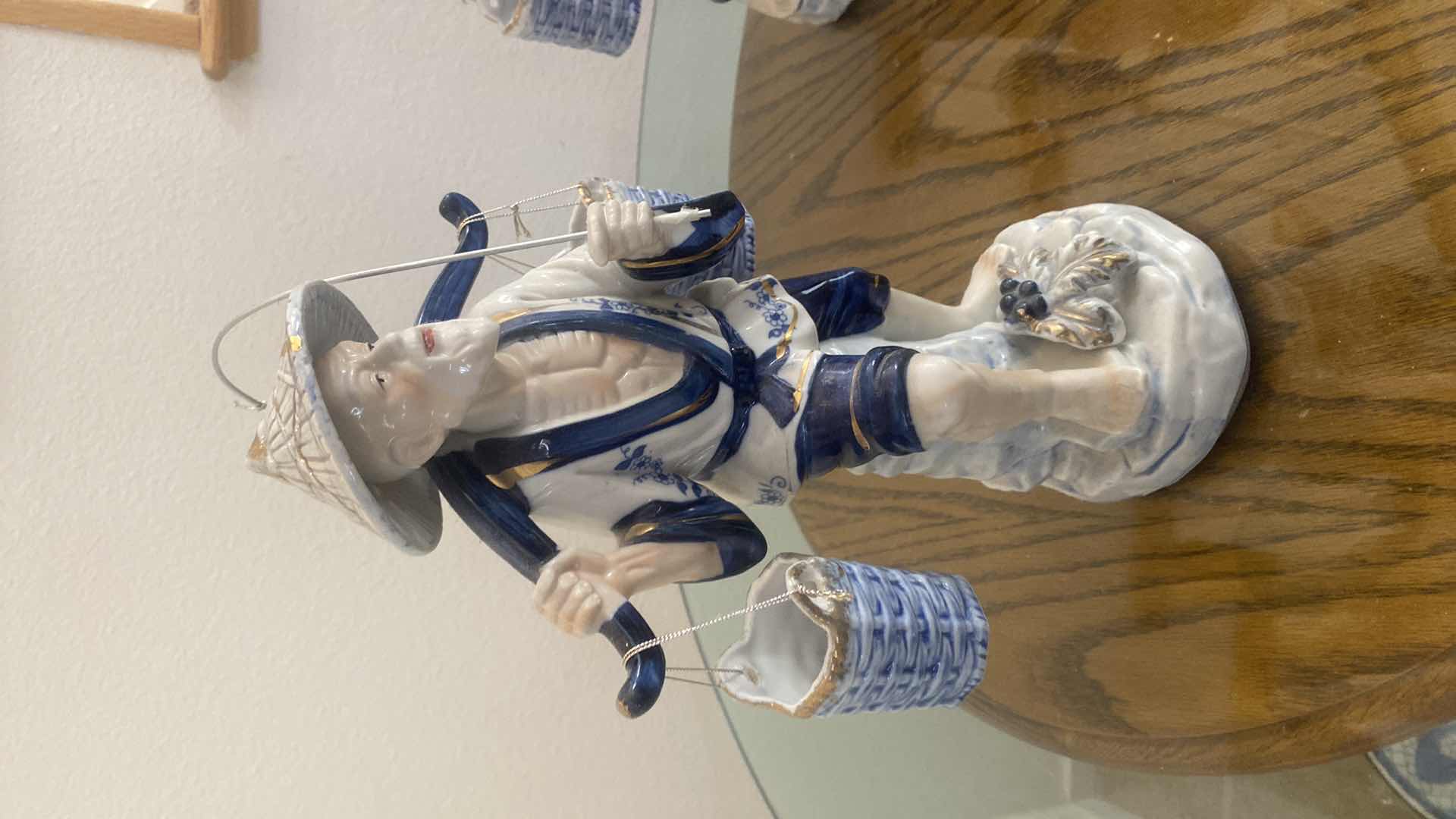 Photo 1 of BLUE & WHITE PORCELAIN W GOLD GILT CHINESE FISHERMAN H13”