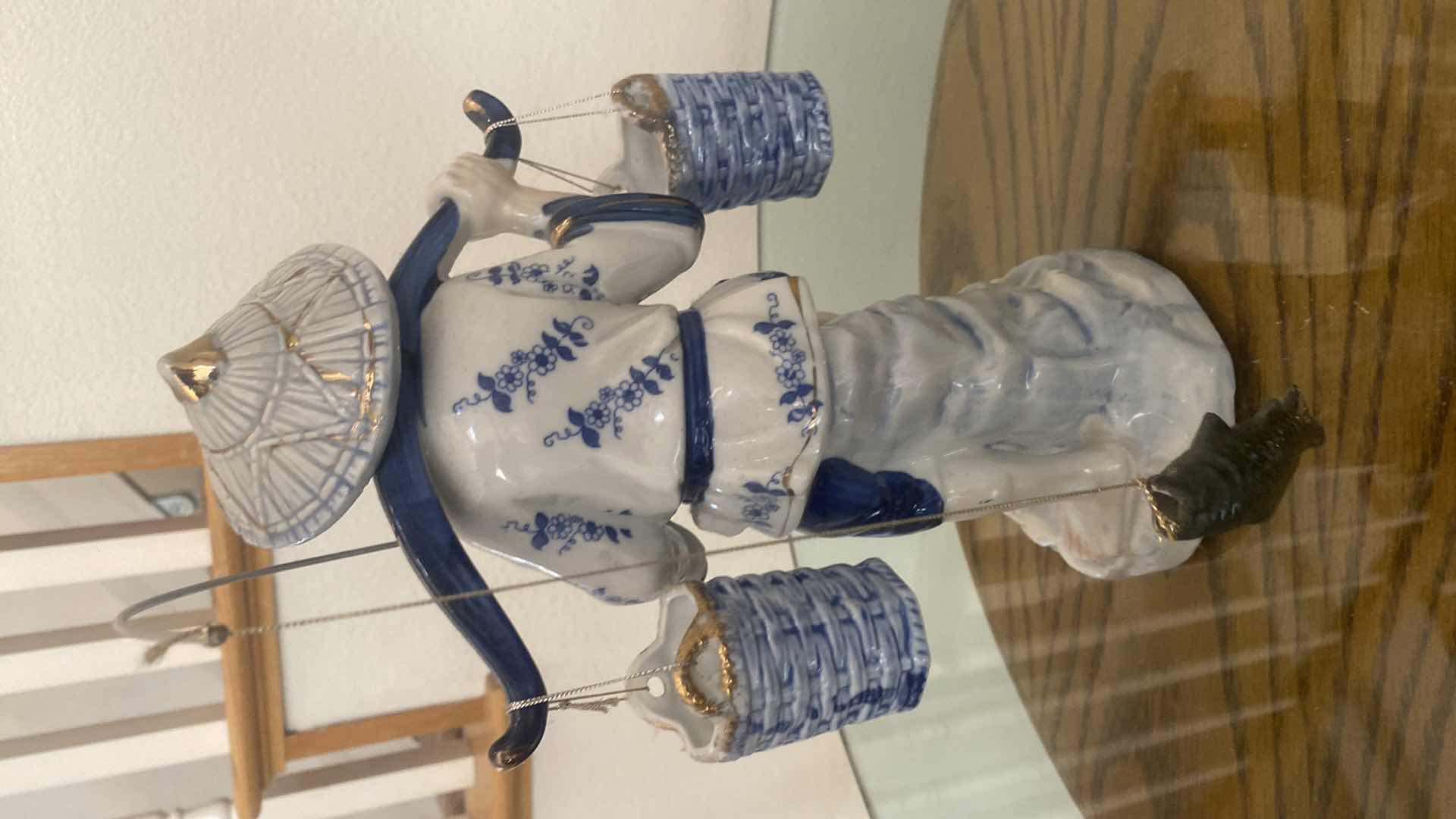 Photo 1 of BLUE & WHITE PORCELAIN W GOLD GILT CHINESE FISHERMAN H13”