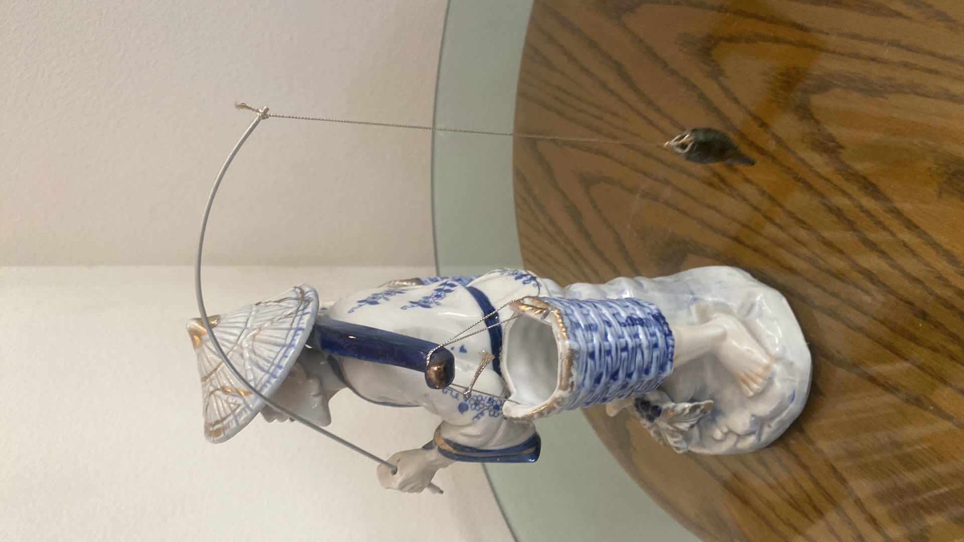 Photo 1 of BLUE & WHITE PORCELAIN W GOLD GILT CHINESE FISHERMAN H13”