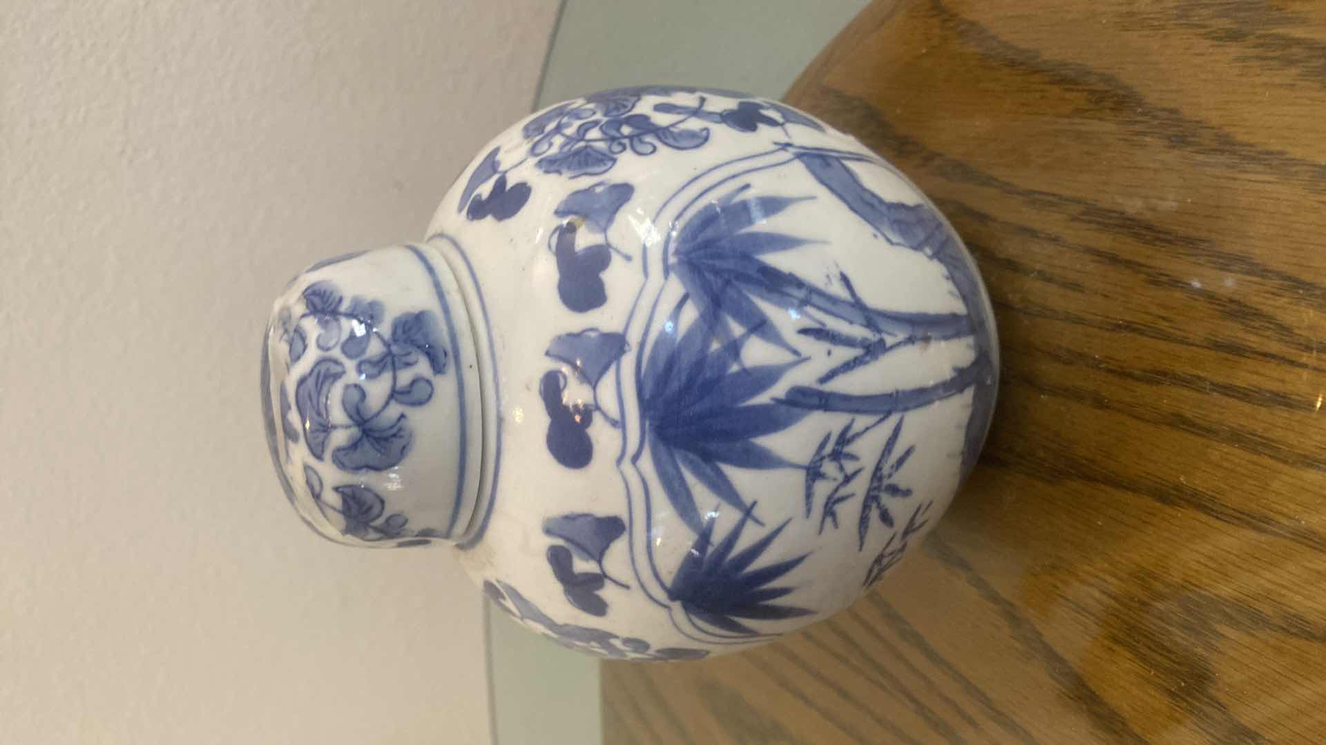 Photo 1 of 3 WHITE & BLUE CERAMIC CHINESE GINGER JAR TEAPOT & STOOL H6”