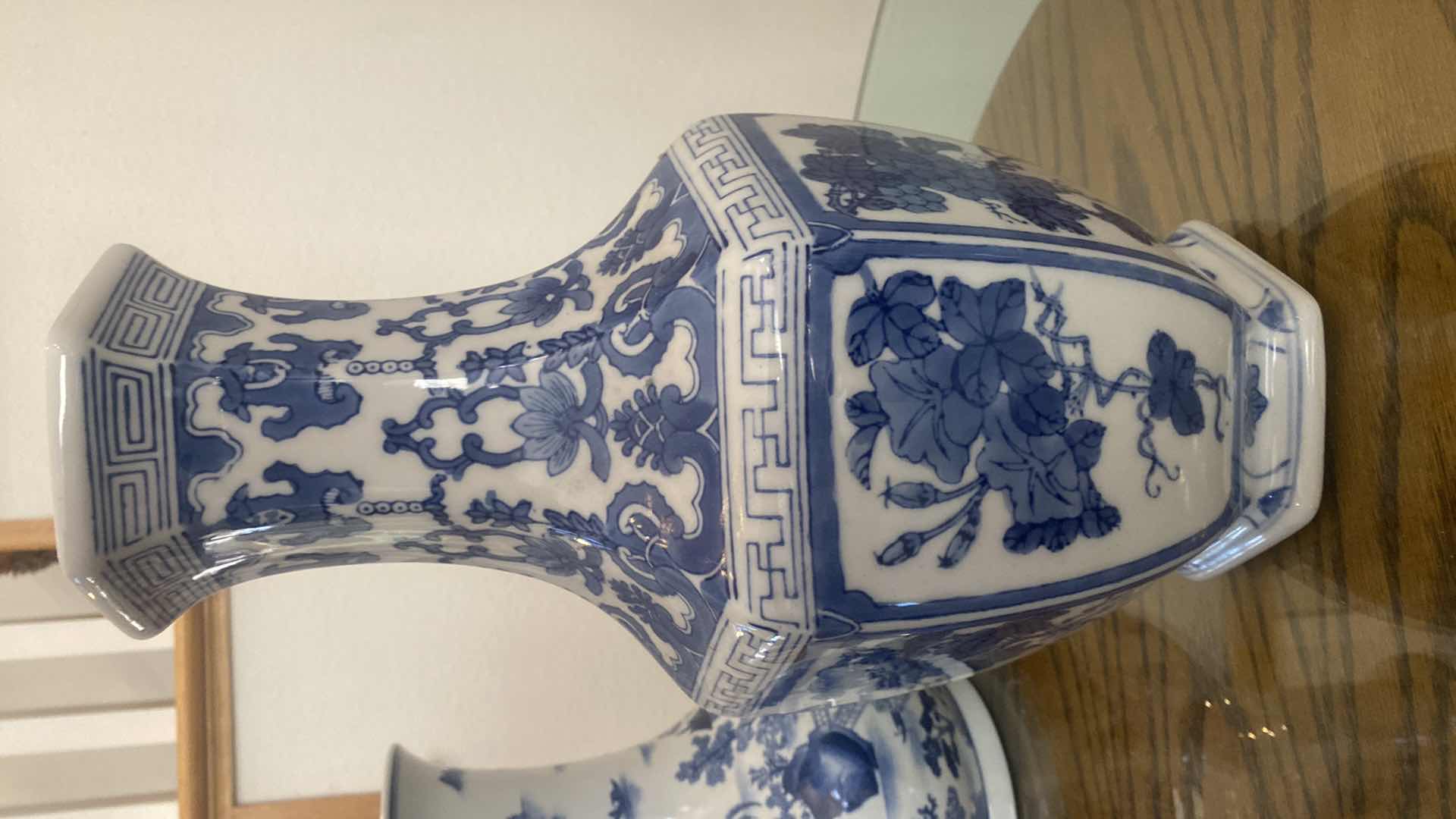 Photo 1 of BLUE & WHITE CHINESE CERAMIC VASE H14”