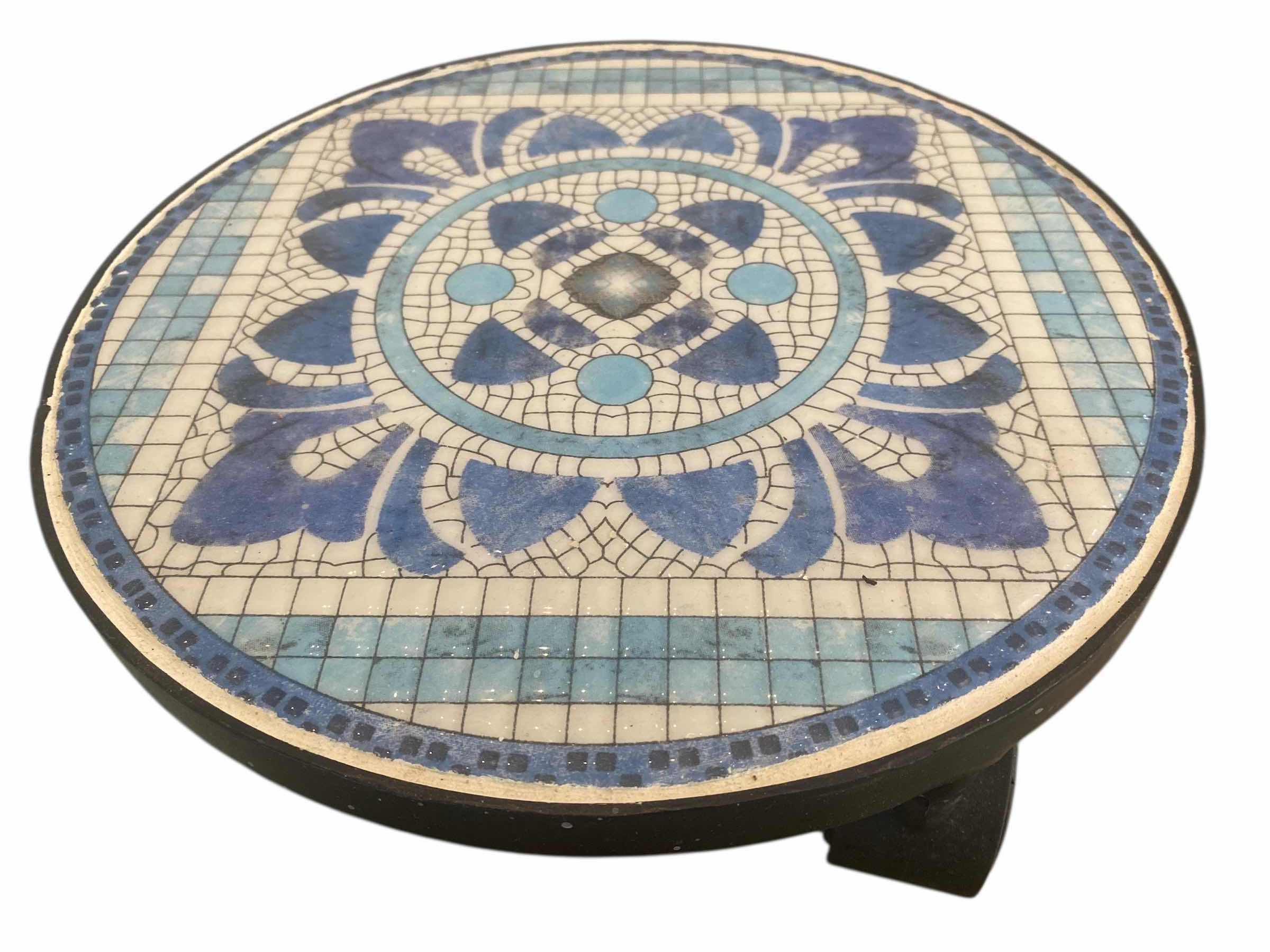 Photo 1 of BLUE & WHITE TILED ROLLING PLANT STAND 12”