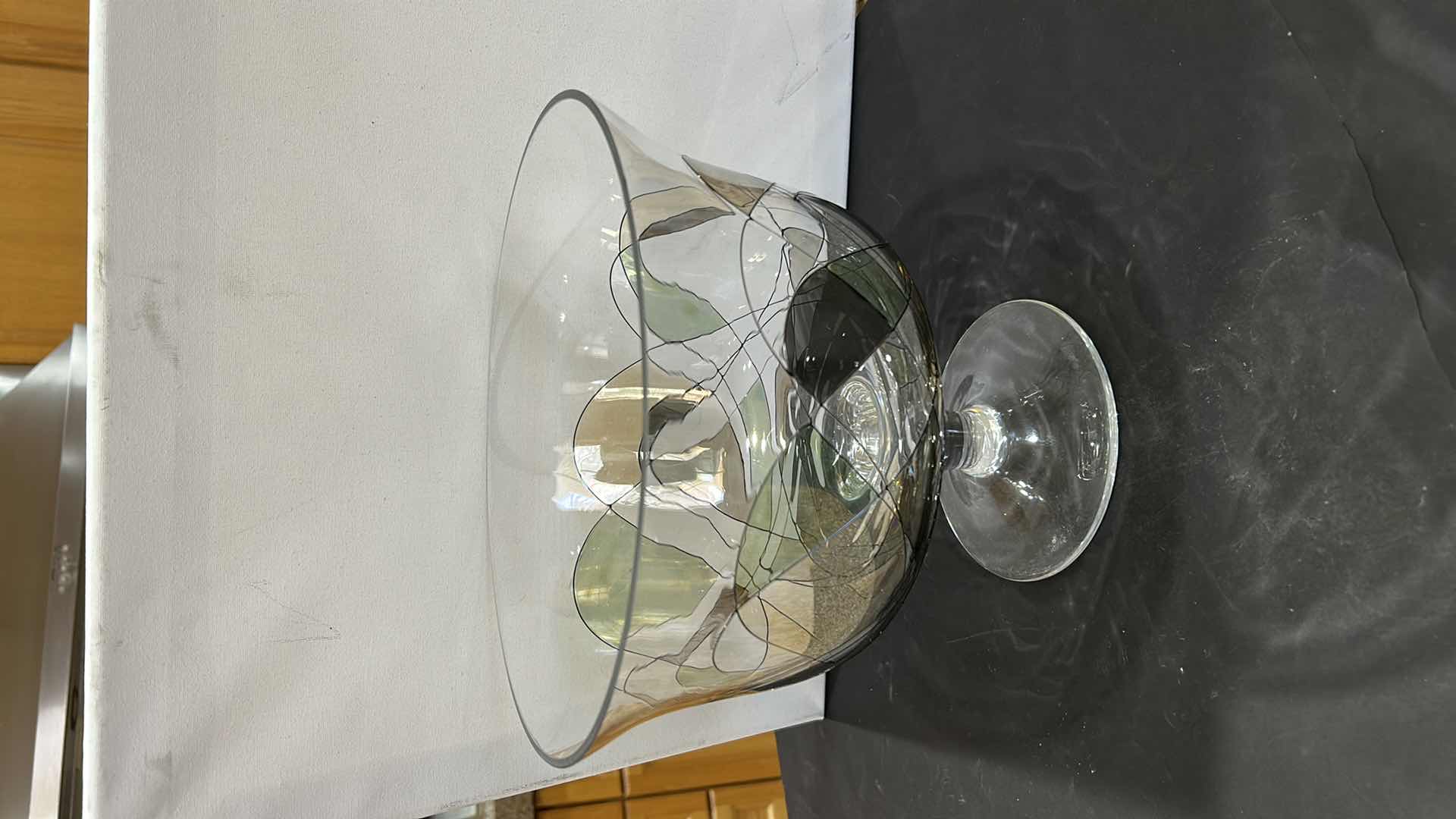 Photo 1 of DECORATIVE PEDESTAL GLASS BOWL H 9” WITH 4” BALLS
