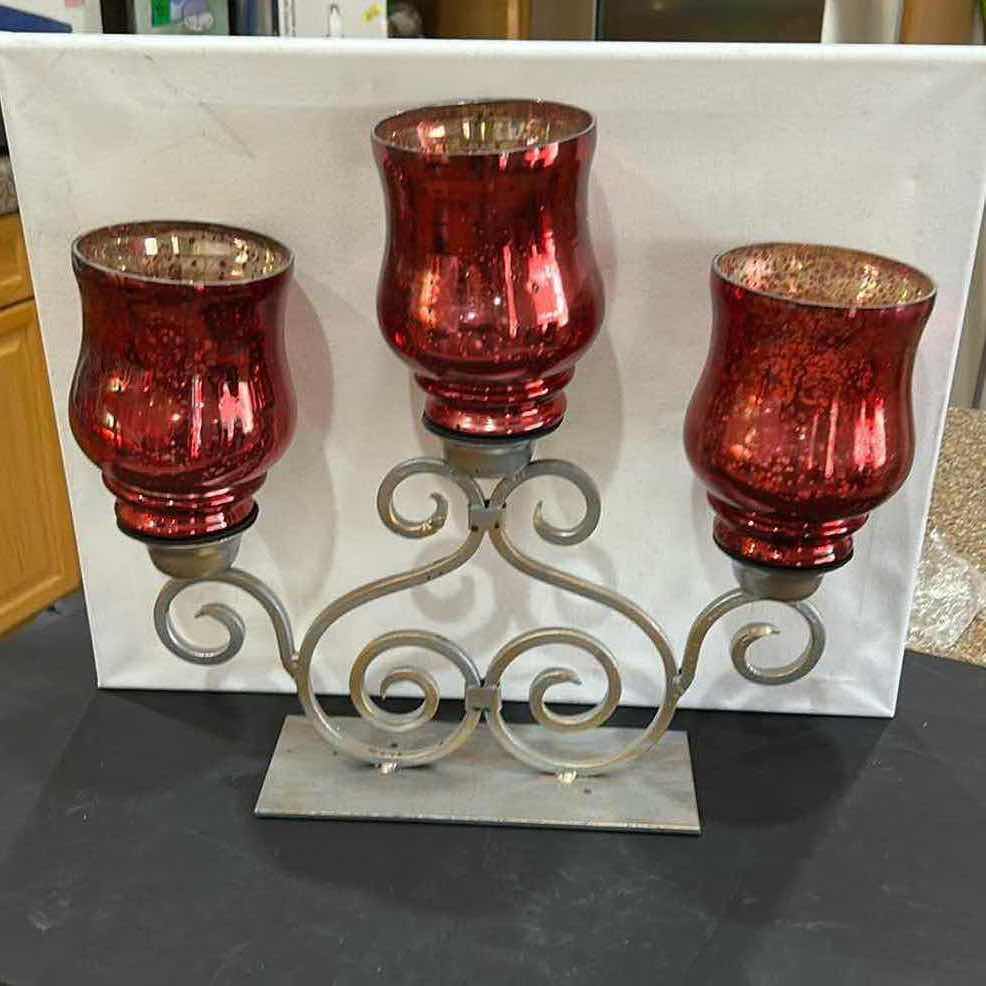 Photo 1 of GLASS AND METAL CANDLE HOLDER 17” x H15”