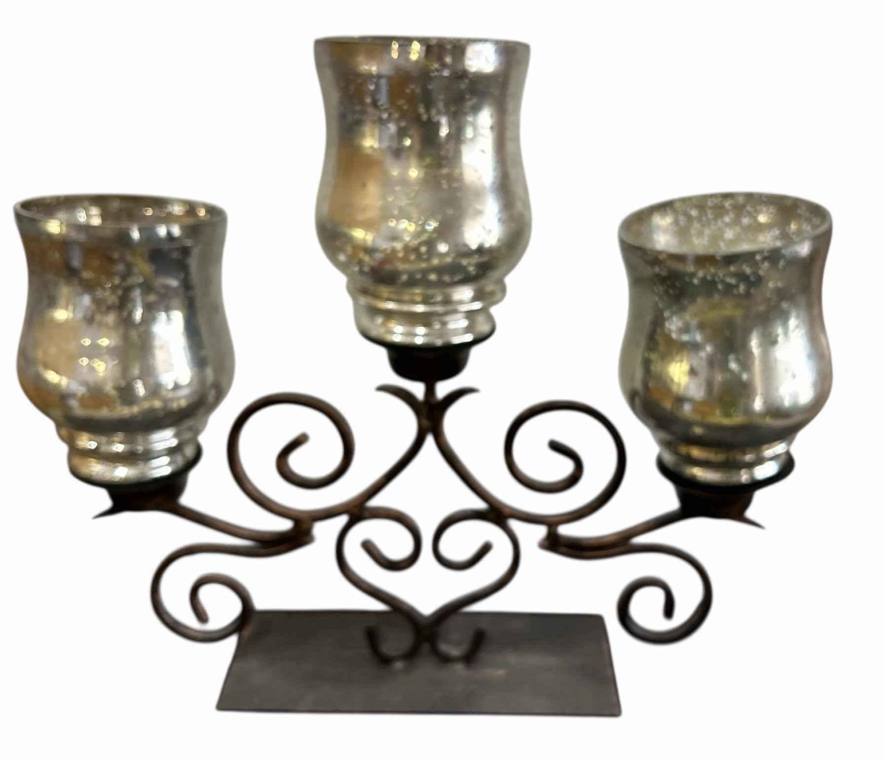 Photo 1 of GLASS AND METAL CANDLE HOLDER 17” x H15.5”