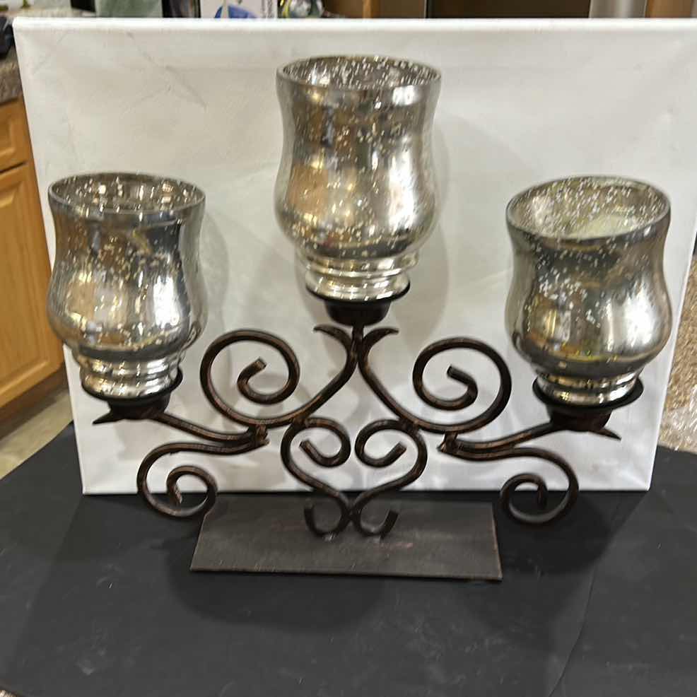 Photo 1 of GLASS AND METAL CANDLE HOLDER 17” x H15.5”