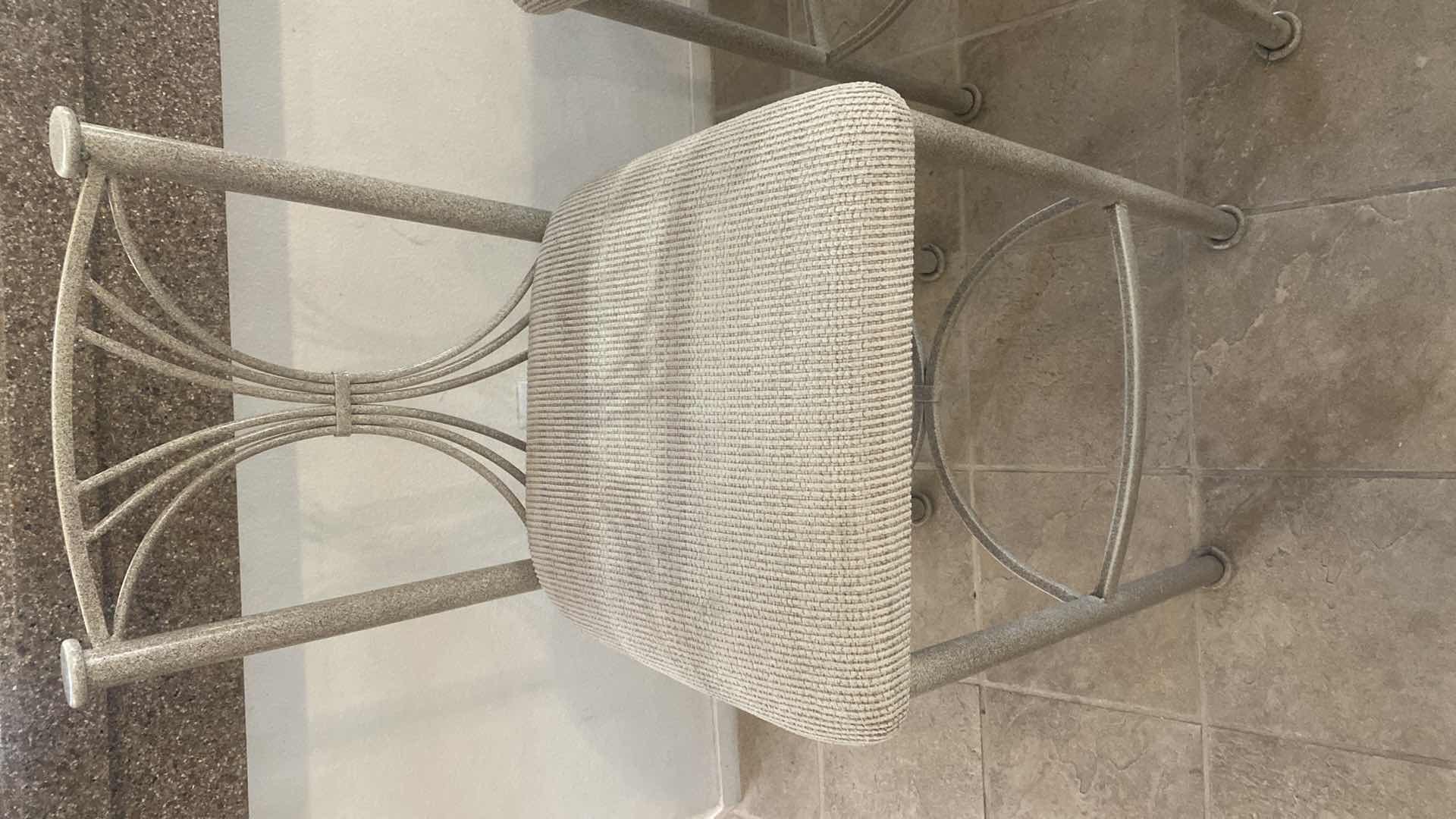 Photo 1 of PAIR OF ALUMINUM BAR STOOLS WITH FABRIC SEATS, SEAT HEIGHT 30”
