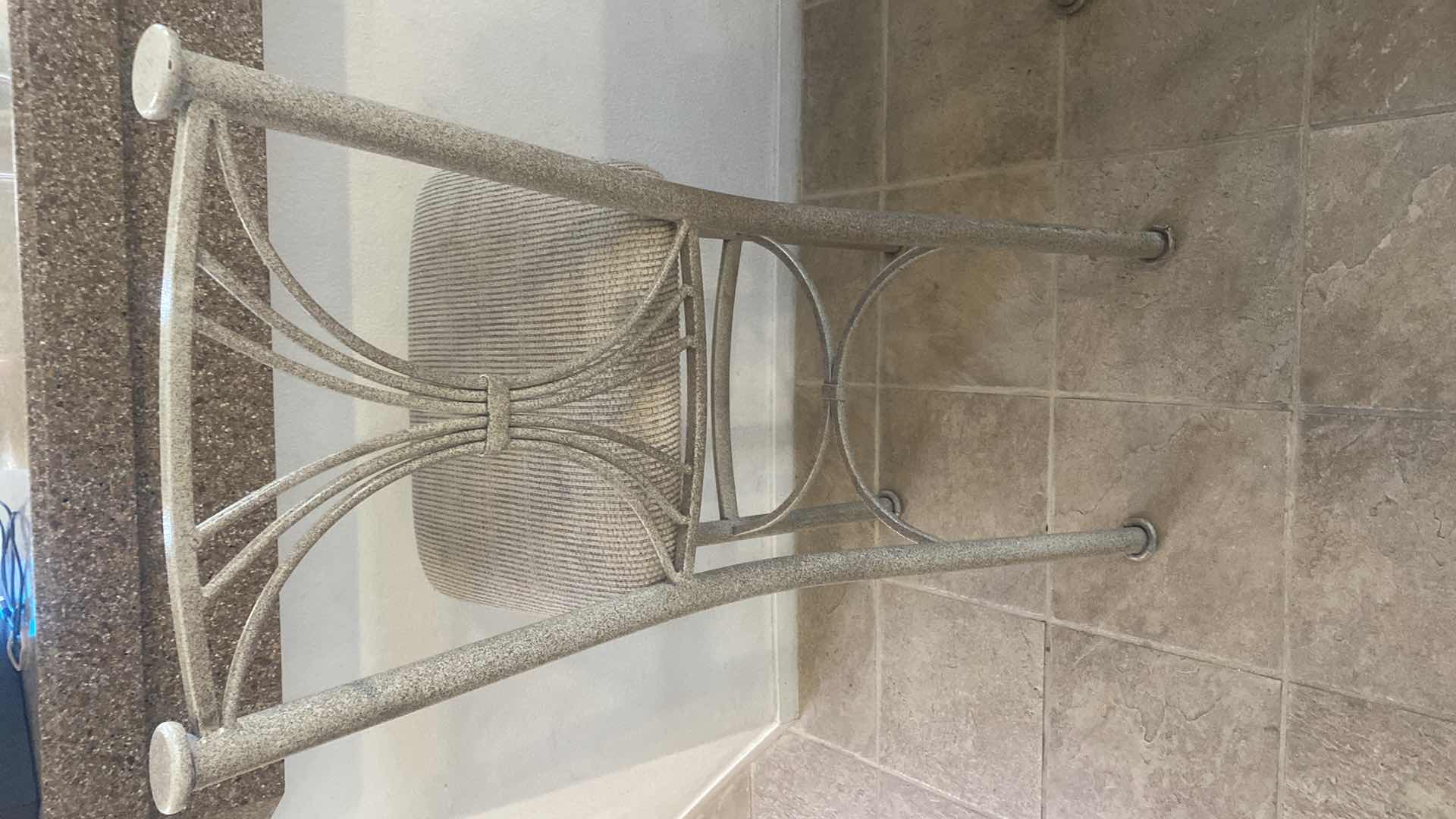 Photo 1 of PAIR OF ALUMINUM BAR STOOLS WITH FABRIC SEATS, SEAT HEIGHT 30”