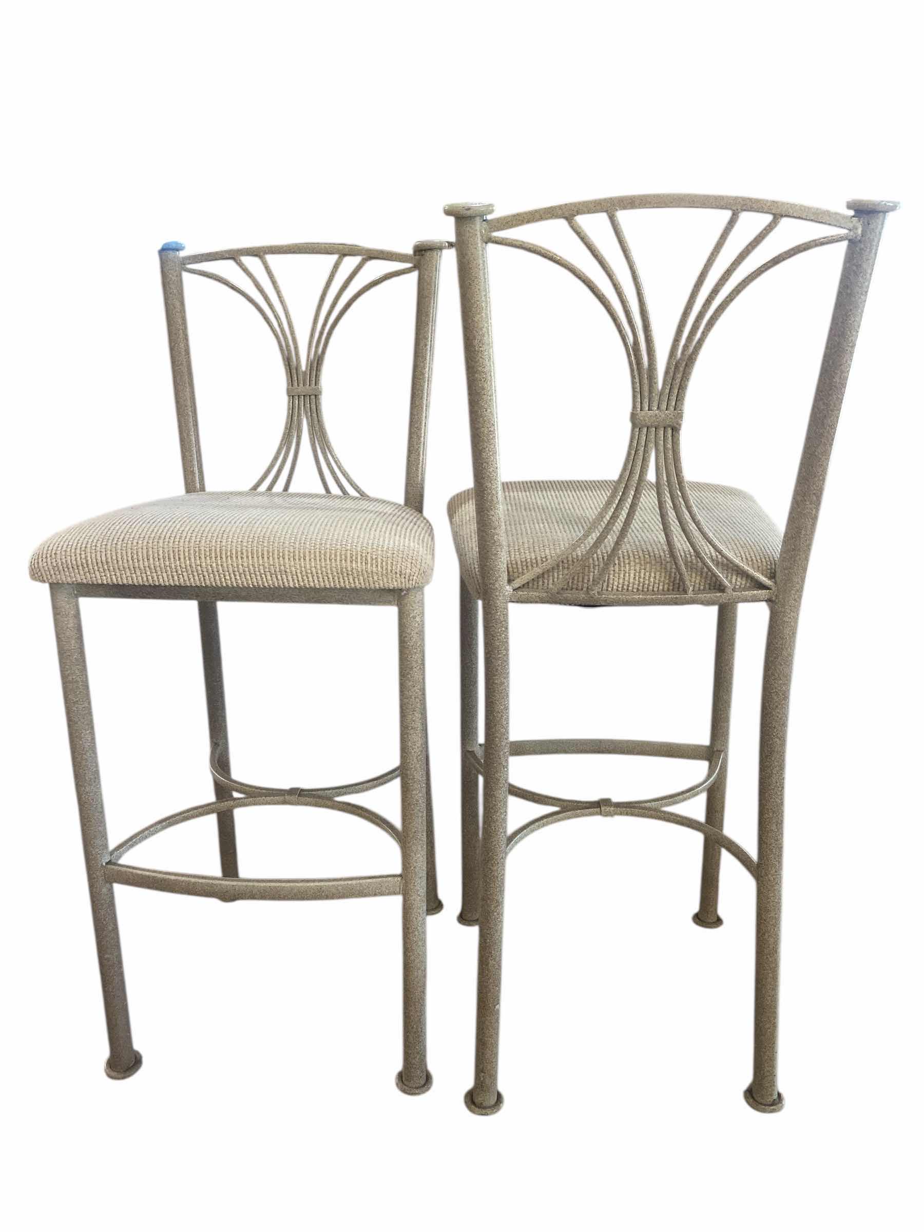 Photo 1 of PAIR OF ALUMINUM BAR STOOLS WITH FABRIC SEATS, SEAT HEIGHT 30”