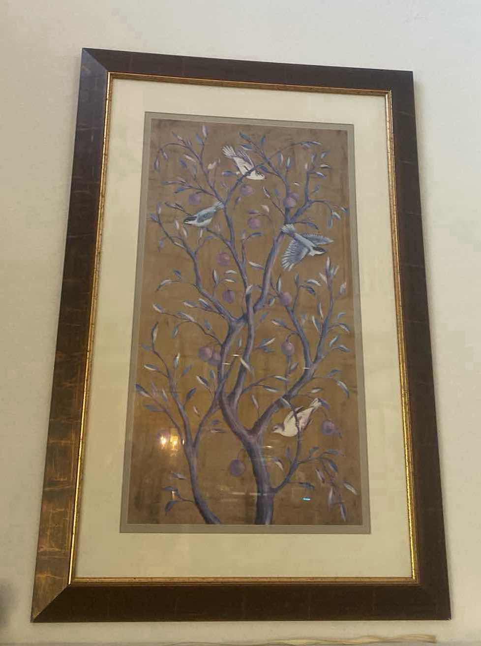 Photo 1 of WOOD FRAMED BIRDS IN FRUIT TREE ARTWORK 36” x 54”