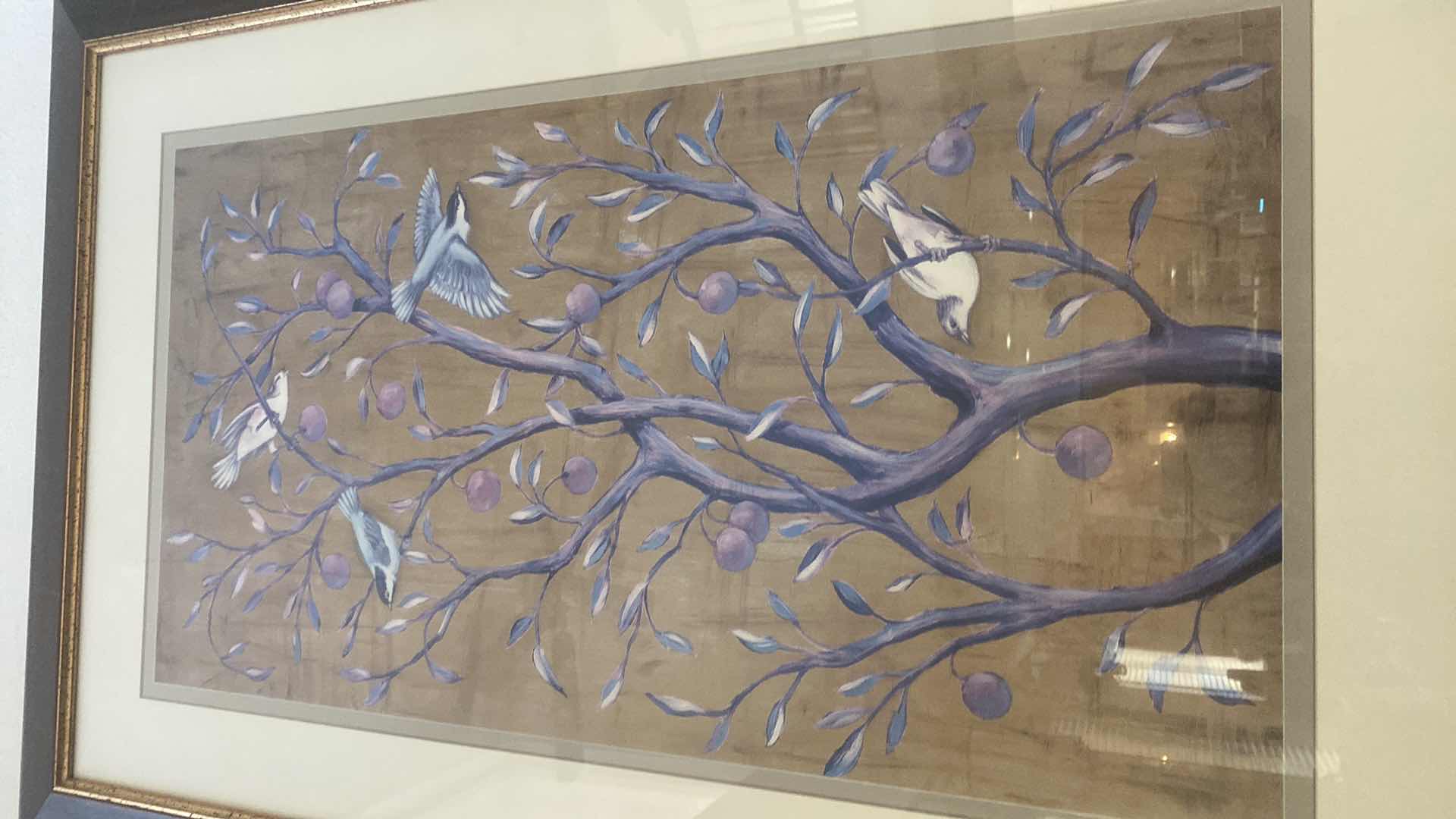 Photo 1 of WOOD FRAMED BIRDS IN FRUIT TREE ARTWORK 36” x 54”