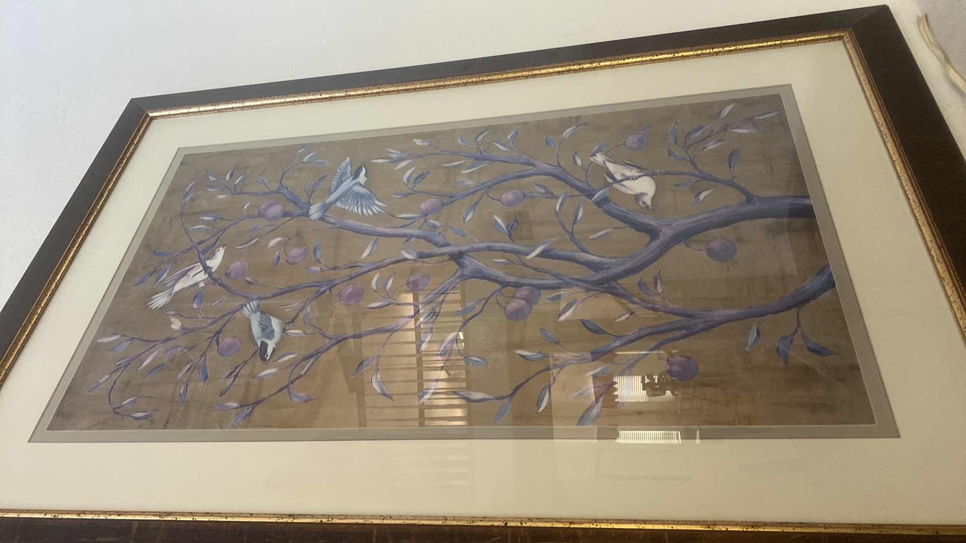 Photo 1 of WOOD FRAMED BIRDS IN FRUIT TREE ARTWORK 36” x 54”