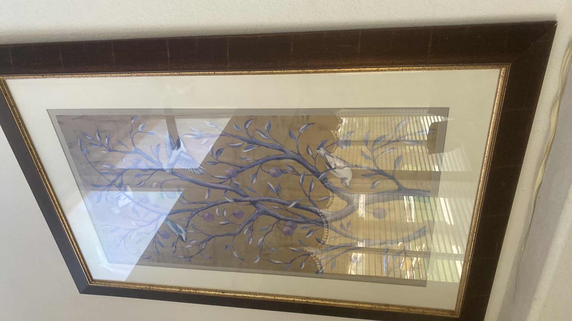 Photo 1 of WOOD FRAMED BIRDS IN FRUIT TREE ARTWORK 36” x 54”