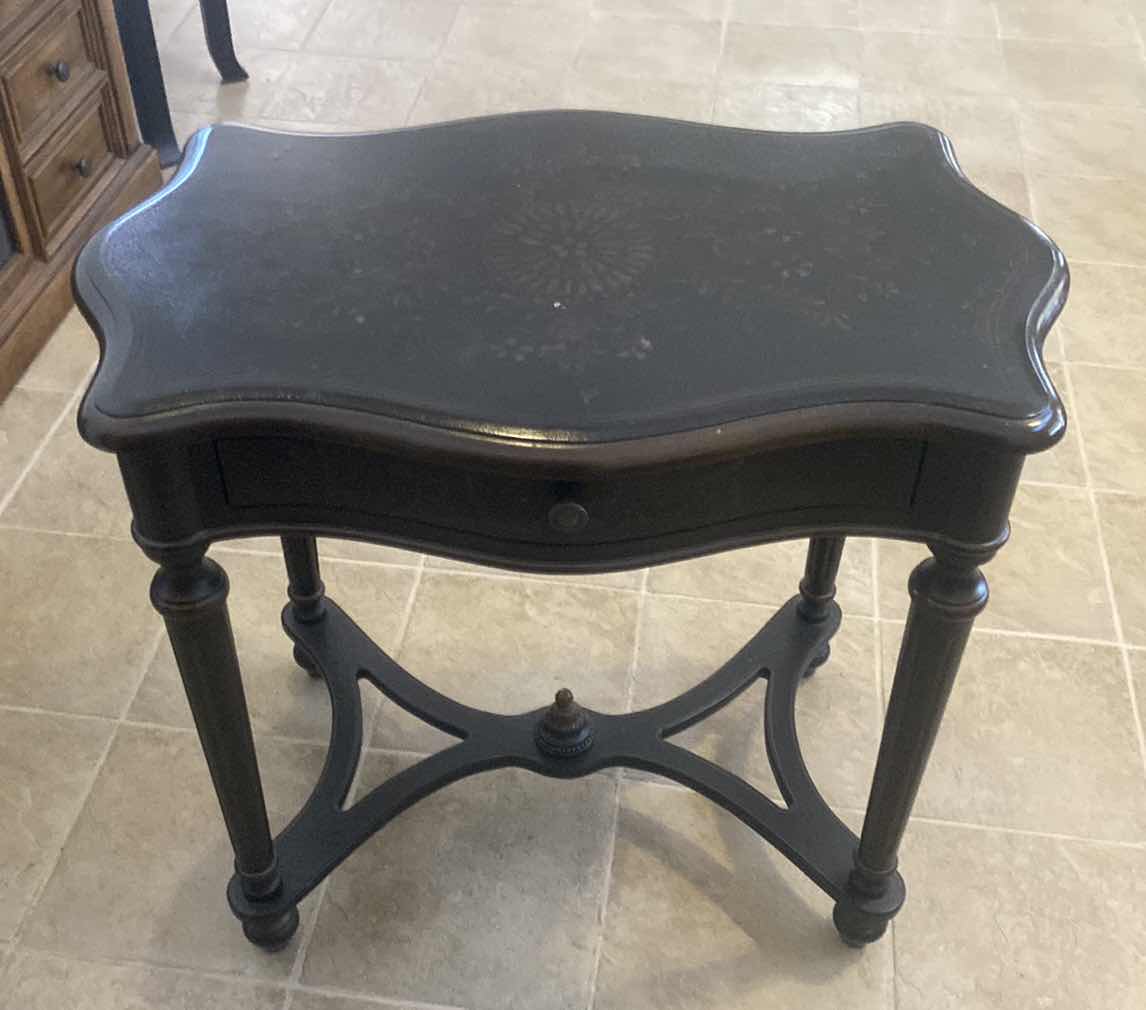 Photo 1 of LIGHT WEIGHT WOOD CONSOLE TABLE WITH HAND PAINTED TOP 32“ x 20“ H29 1/2”