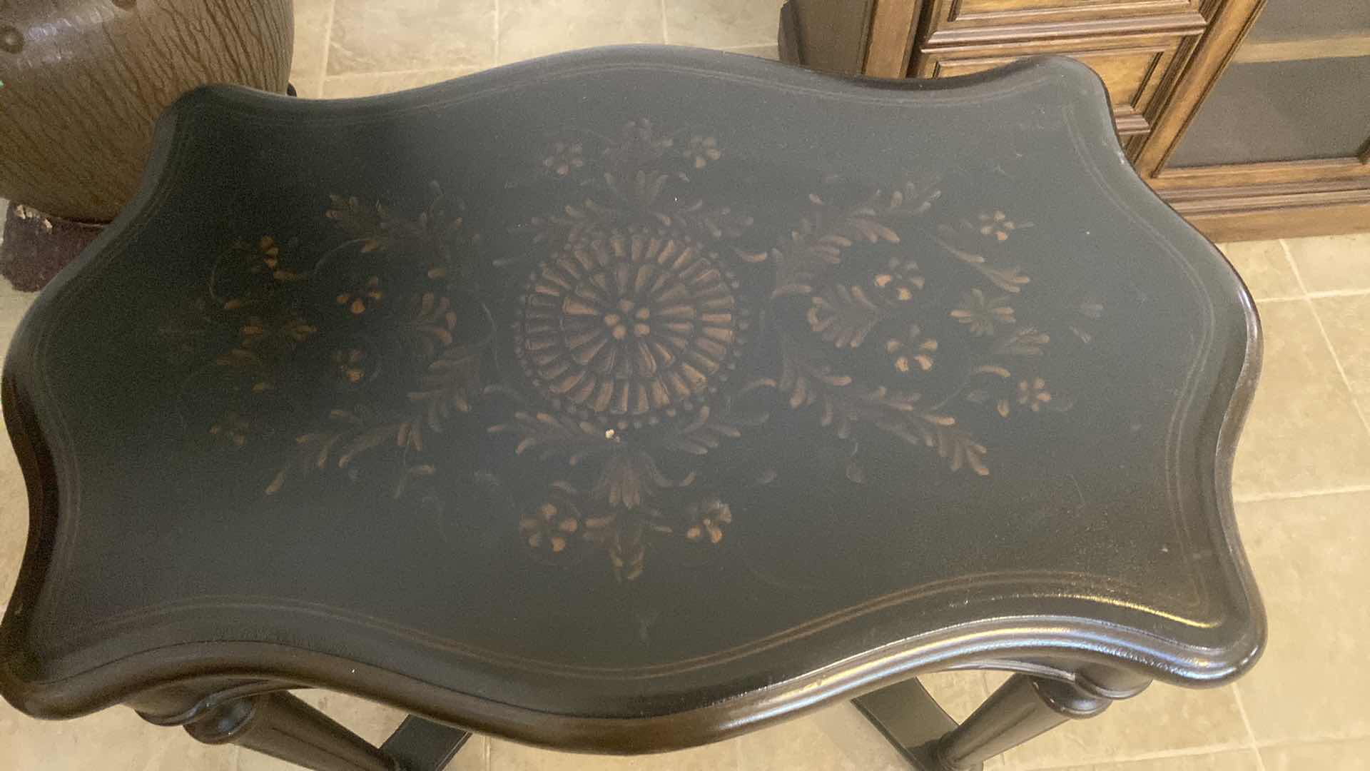 Photo 1 of LIGHT WEIGHT WOOD CONSOLE TABLE WITH HAND PAINTED TOP 32“ x 20“ H29 1/2”