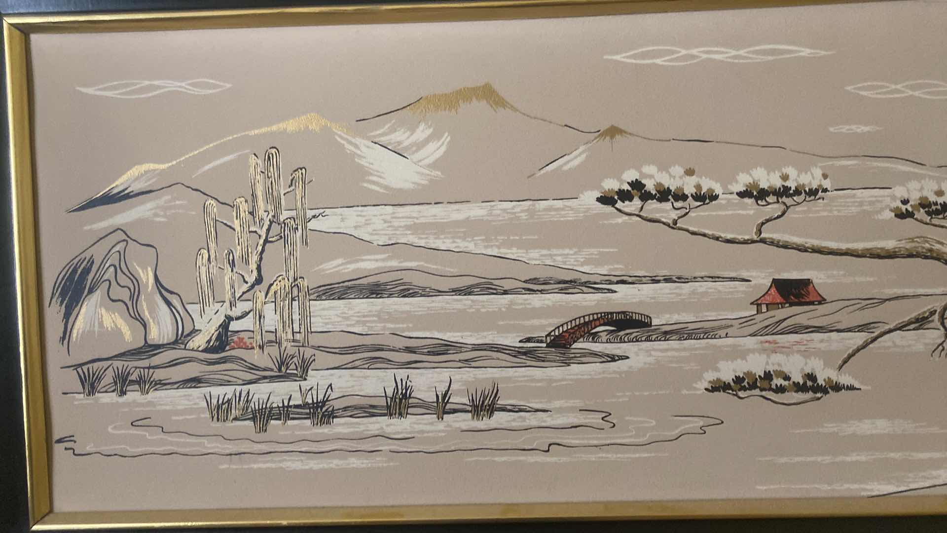 Photo 3 of BLACK FRAMED ASIAN SCENE PAINTING ON PAPER SIGNED ARTWORK 63” x 19 1/2”