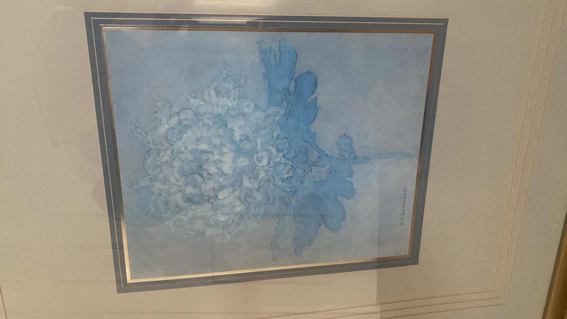 Photo 1 of GOLD WOOD FRAMED FLORAL SIGNED PRINT ARTWORK 33” x 43”