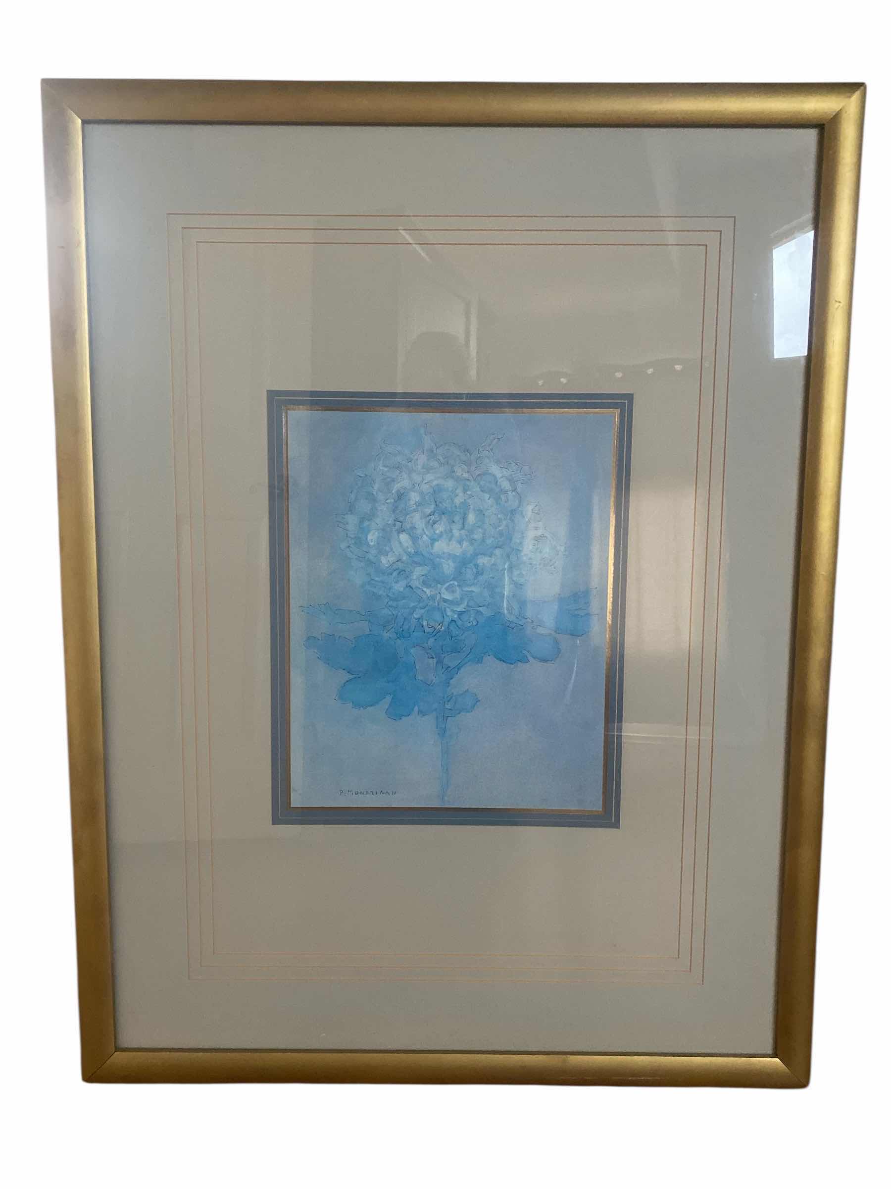 Photo 1 of GOLD WOOD FRAMED FLORAL SIGNED PRINT ARTWORK 33” x 43”