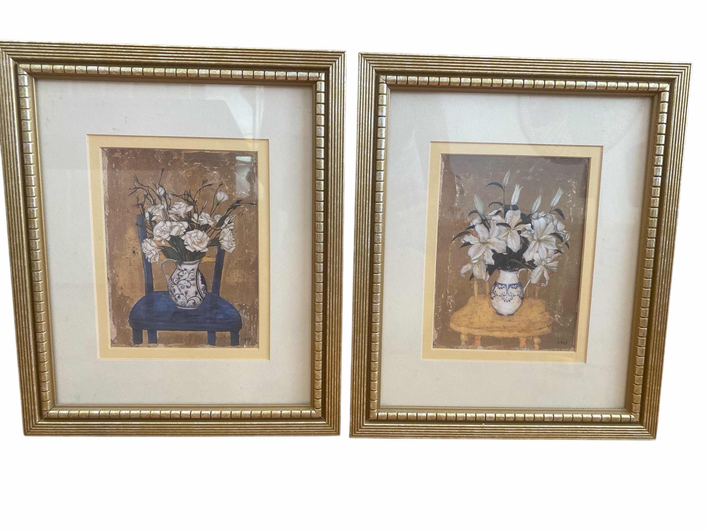 Photo 1 of 2 GOLD FRAMED FLORAL PRINTS ARTWORK 12 1/2” x 15”