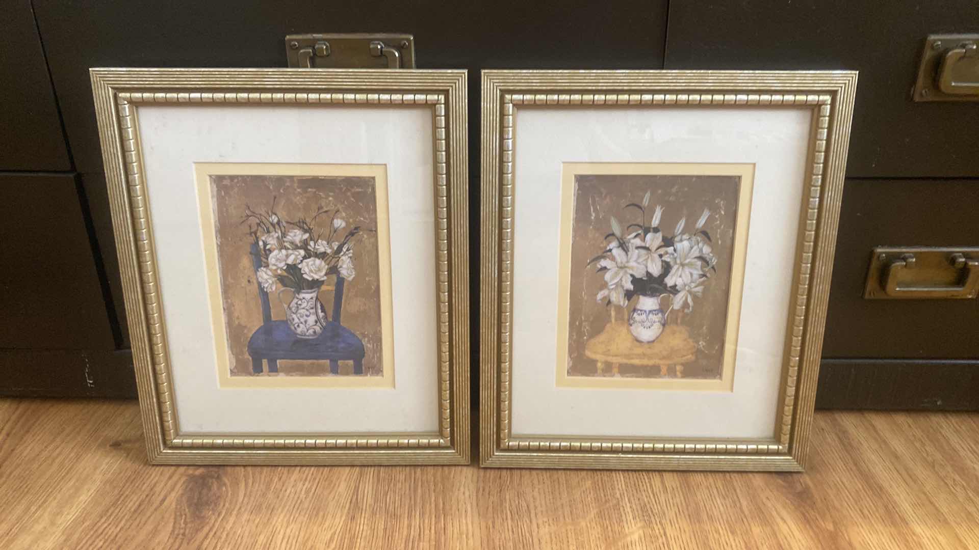 Photo 1 of 2 GOLD FRAMED FLORAL PRINTS ARTWORK 12 1/2” x 15”