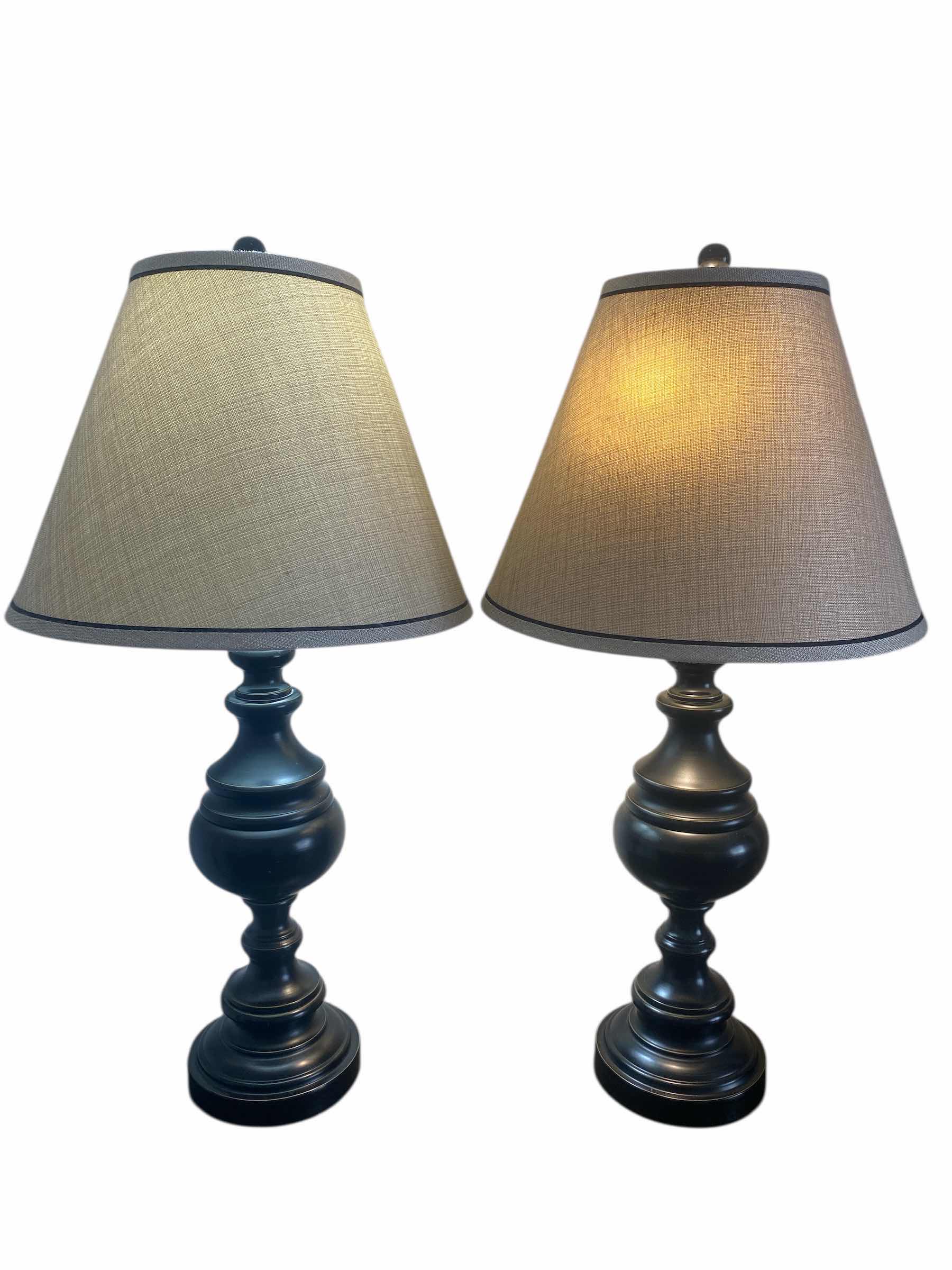Photo 1 of PAIR OF BLACK ALUMINUM TABLE LAMPS H30”