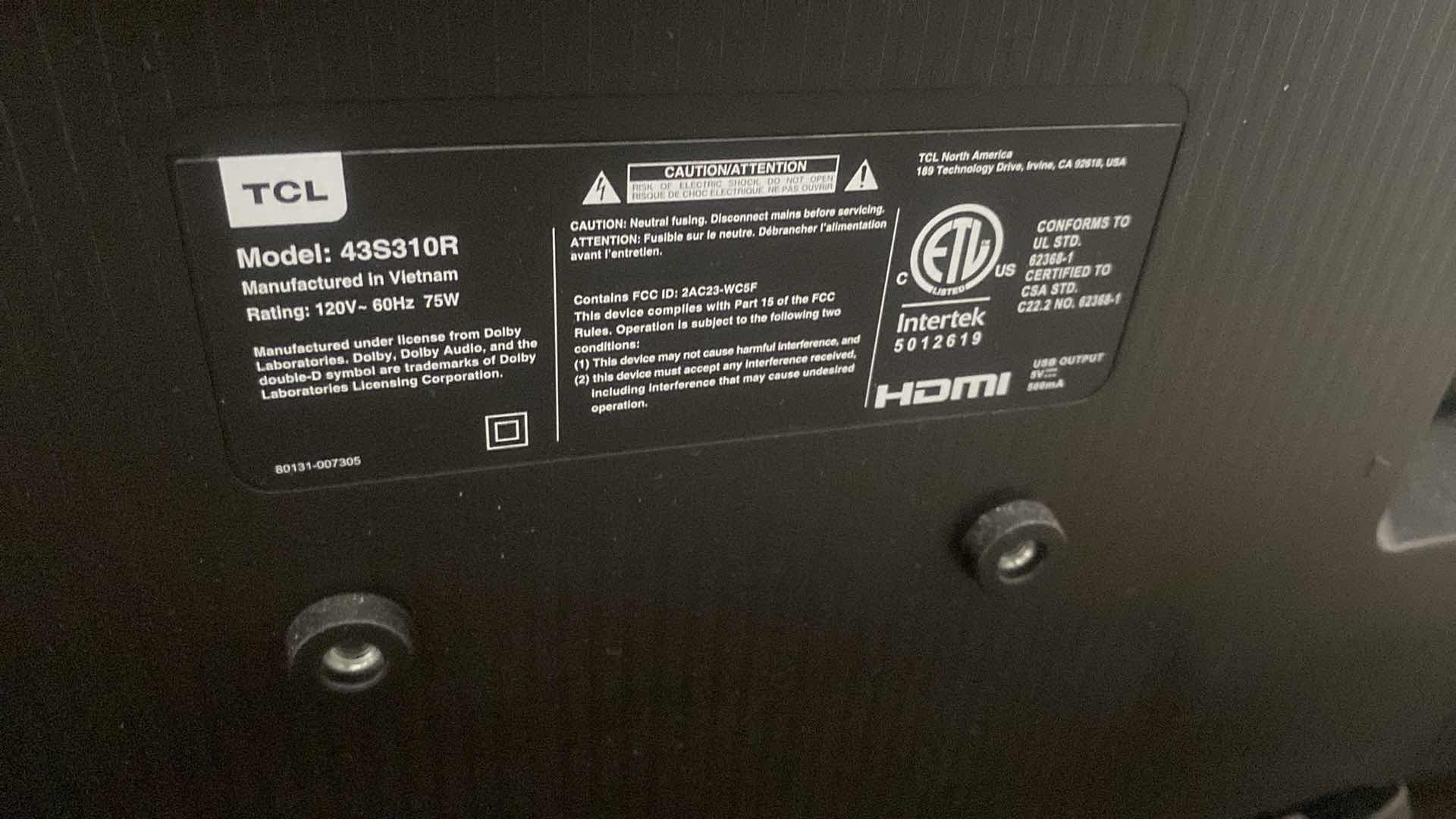 Photo 1 of 43” TCL TV - VARIOUS REMOTES - UNABLE TO TEST