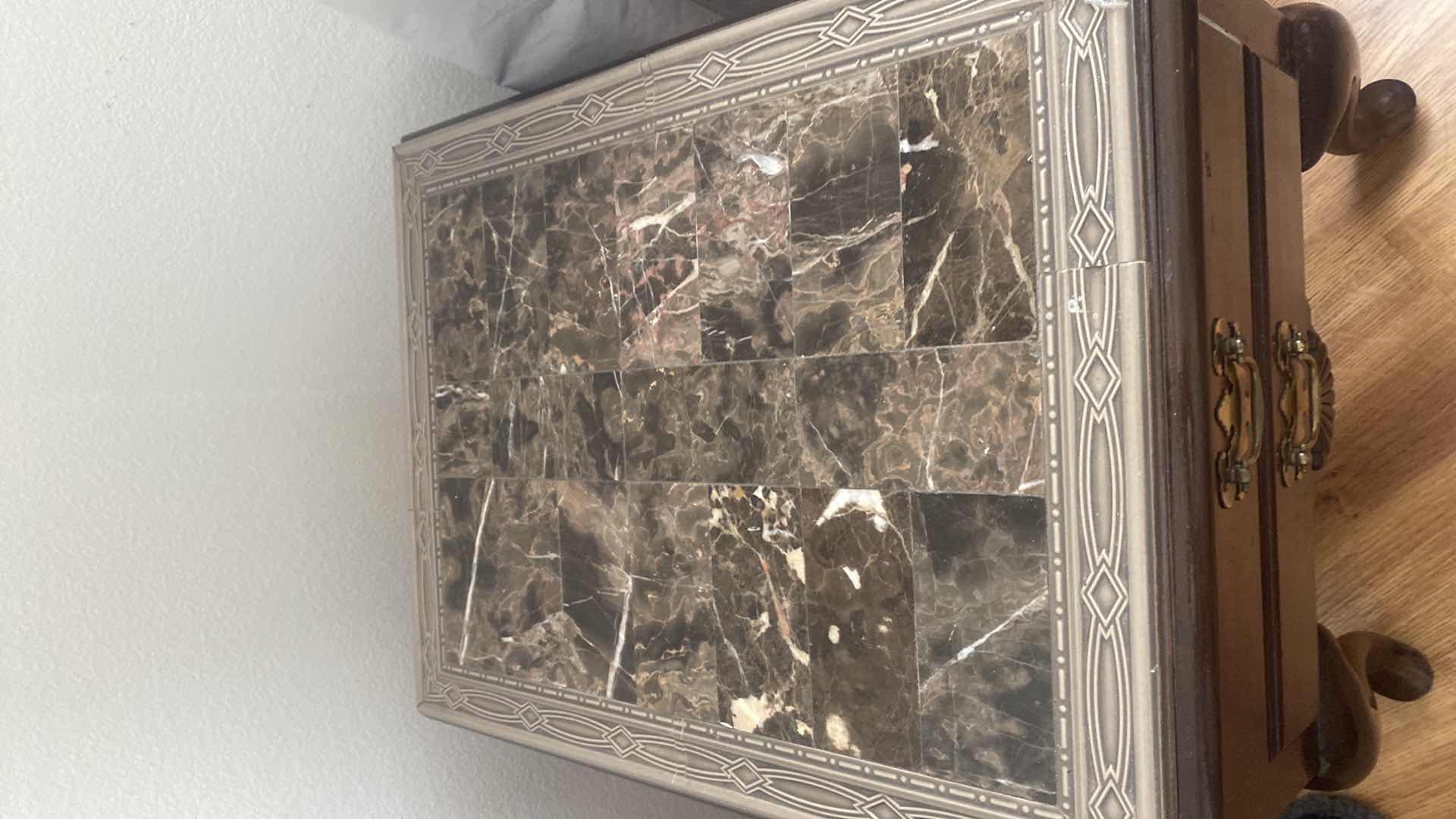 Photo 1 of AMERICAN DREW CHERRYWOOD 2 DRAWER END TABLE WITH MARBLED TILES TOP & QUEEN ANNE LEGS 20“ x 26“ H23”