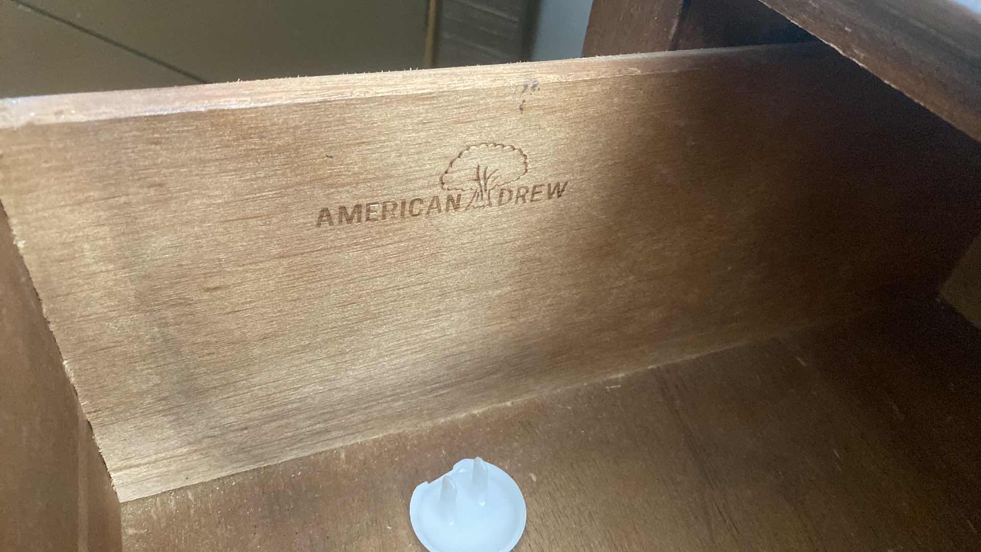 Photo 1 of AMERICAN DREW CHERRYWOOD 2 DRAWER END TABLE WITH MARBLED TILES TOP & QUEEN ANNE LEGS 20“ x 26“ H23”