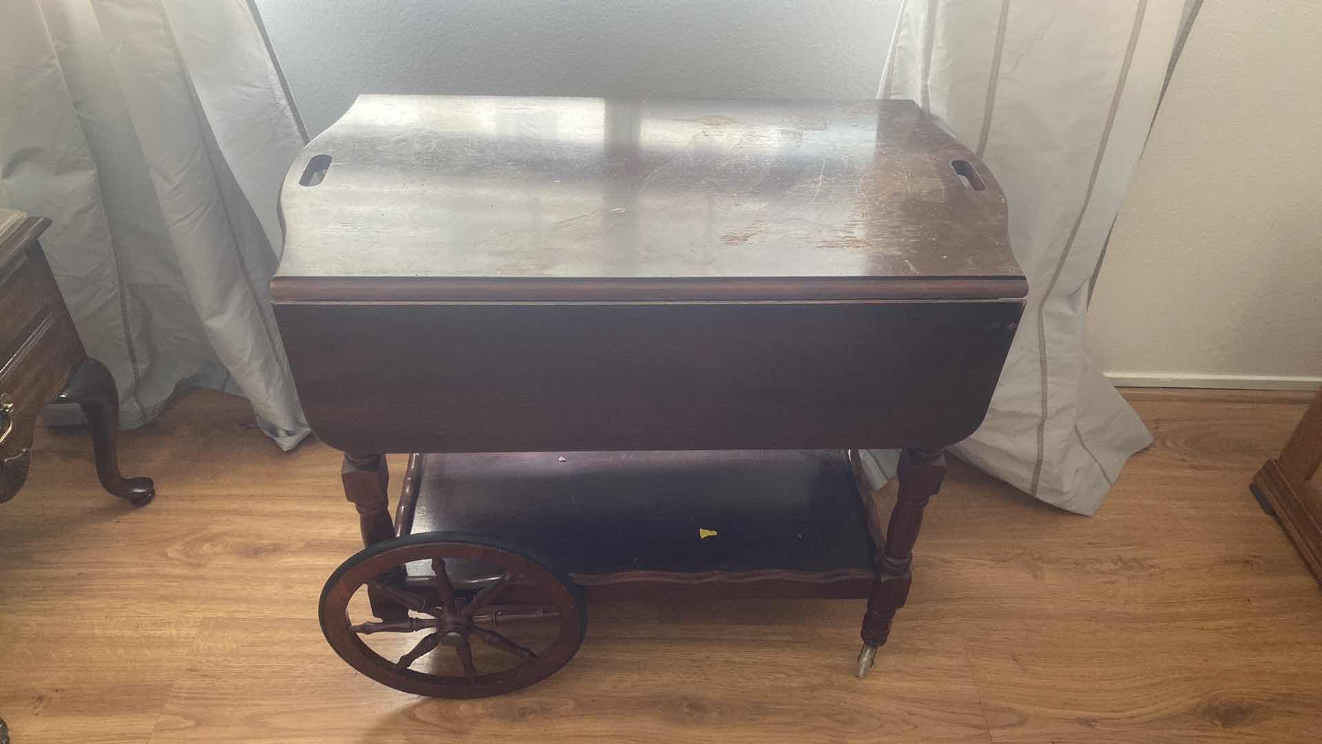 Photo 1 of WOOD TEA/BEVERAGE CART 34“ x 19“ H29”