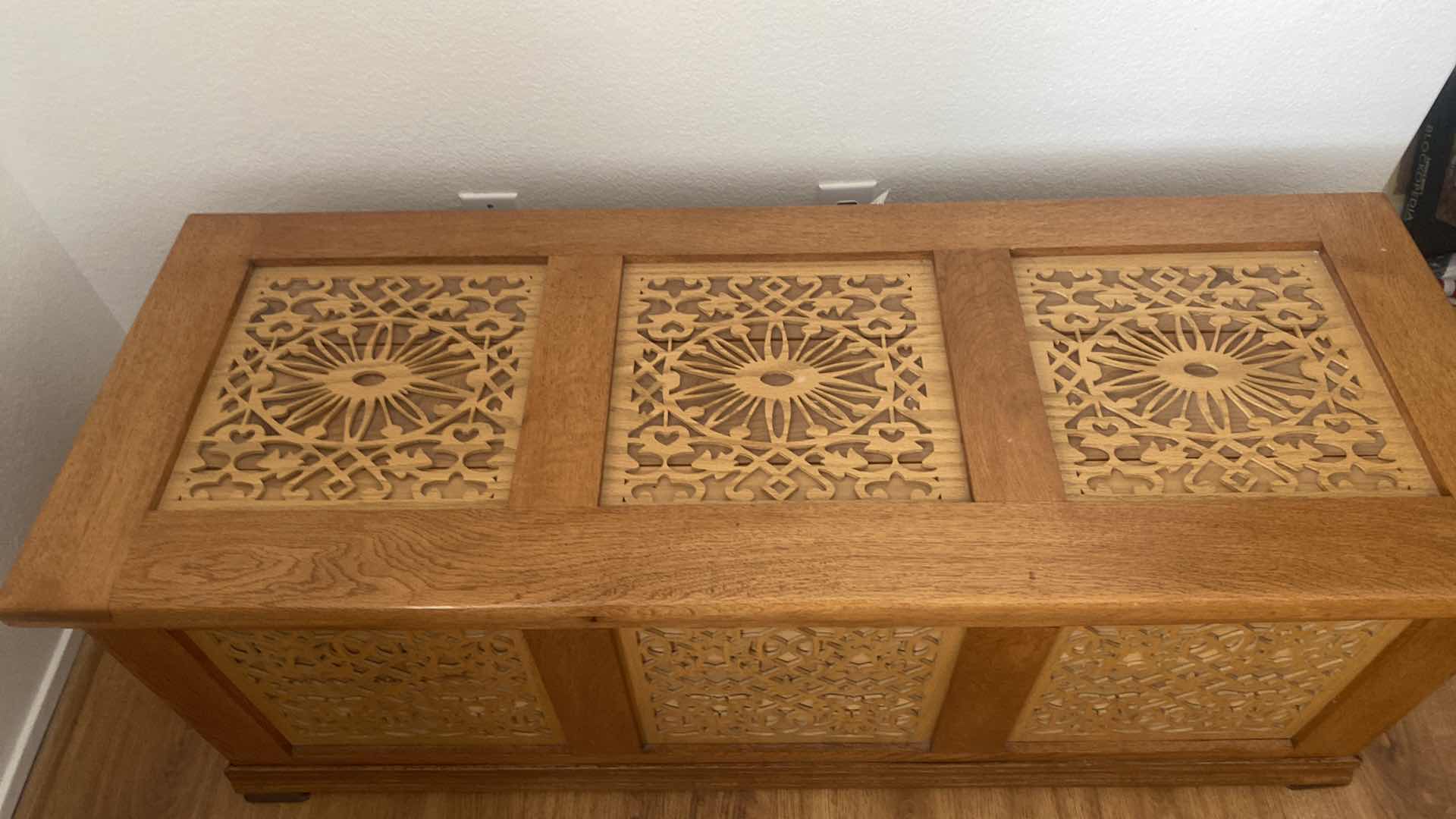 Photo 3 of WOOD HOPE CHEST EITH STENCIL DETAIL CEDAR LINED 50“ x 18 1/2“ H19 1/2”