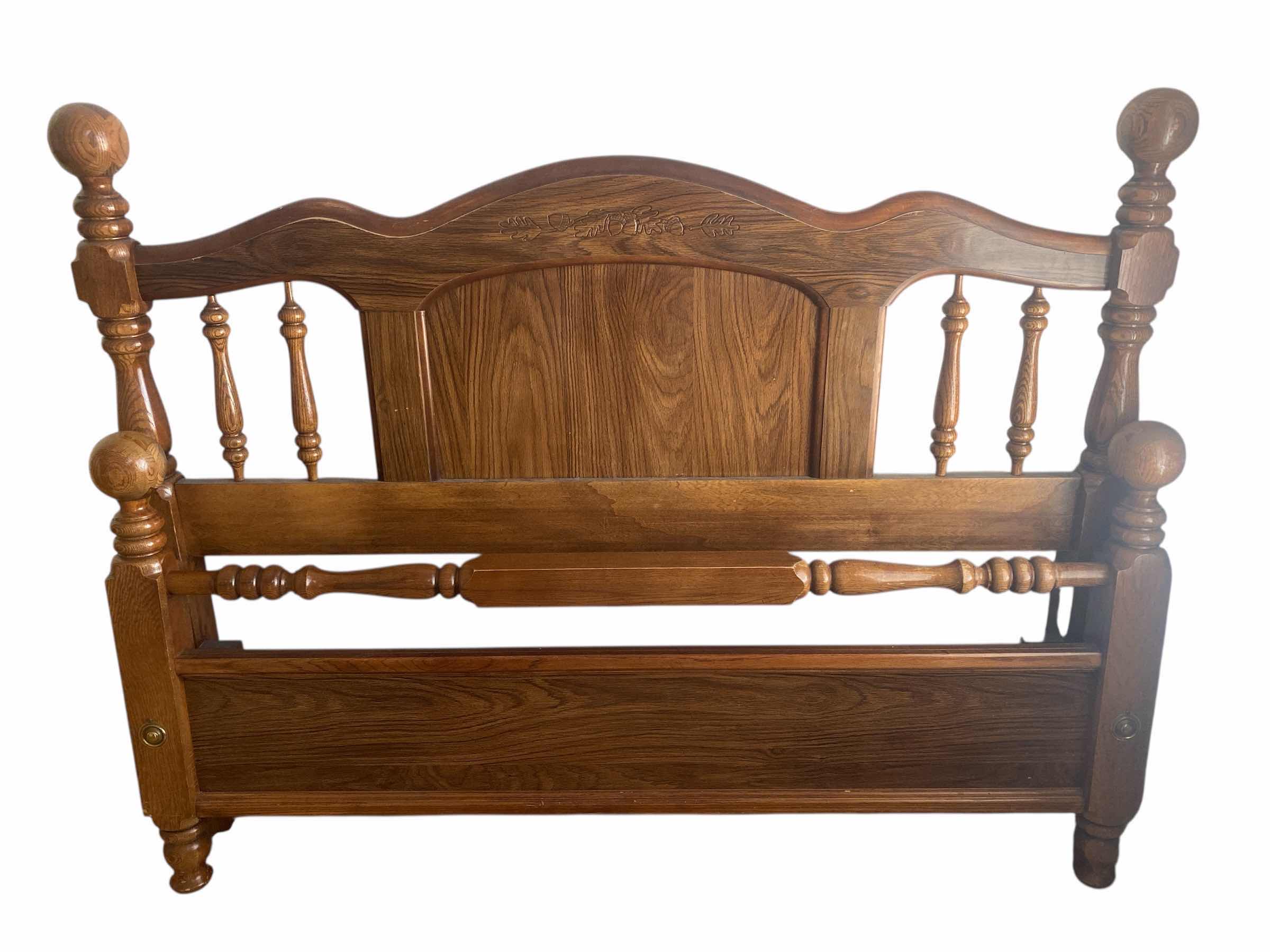 Photo 1 of BROYHILL OAK WOOD HEADBOARD & FOOTBOARD - SIDE RAILS MISSING - 64” x 49”