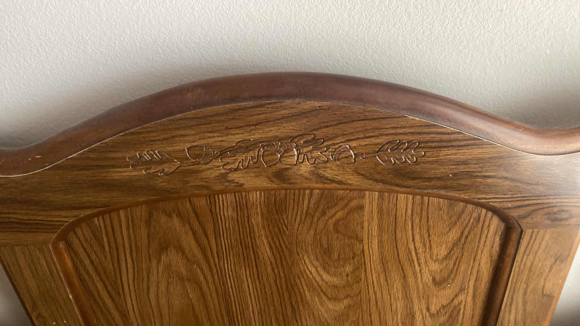 Photo 1 of BROYHILL OAK WOOD HEADBOARD & FOOTBOARD - SIDE RAILS MISSING - 64” x 49”