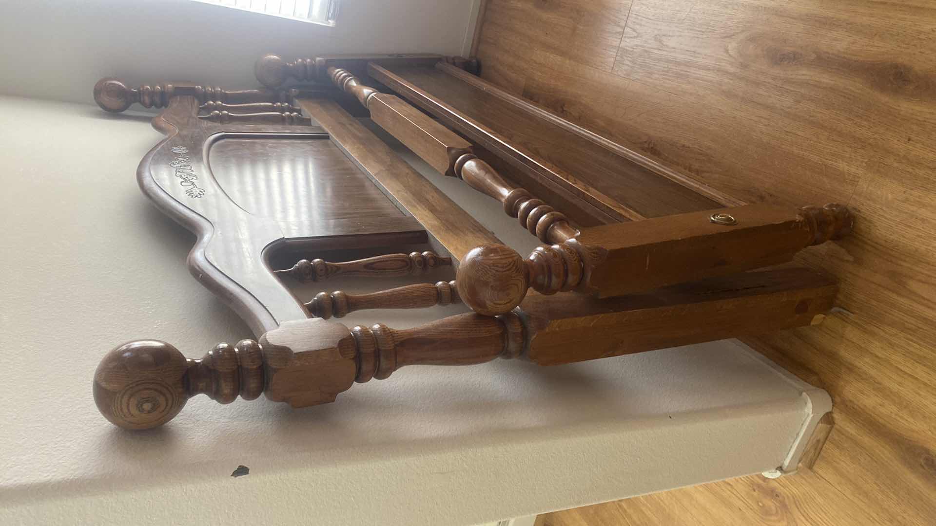 Photo 4 of BROYHILL OAK WOOD HEADBOARD & FOOTBOARD - SIDE RAILS MISSING - 64” x 49”