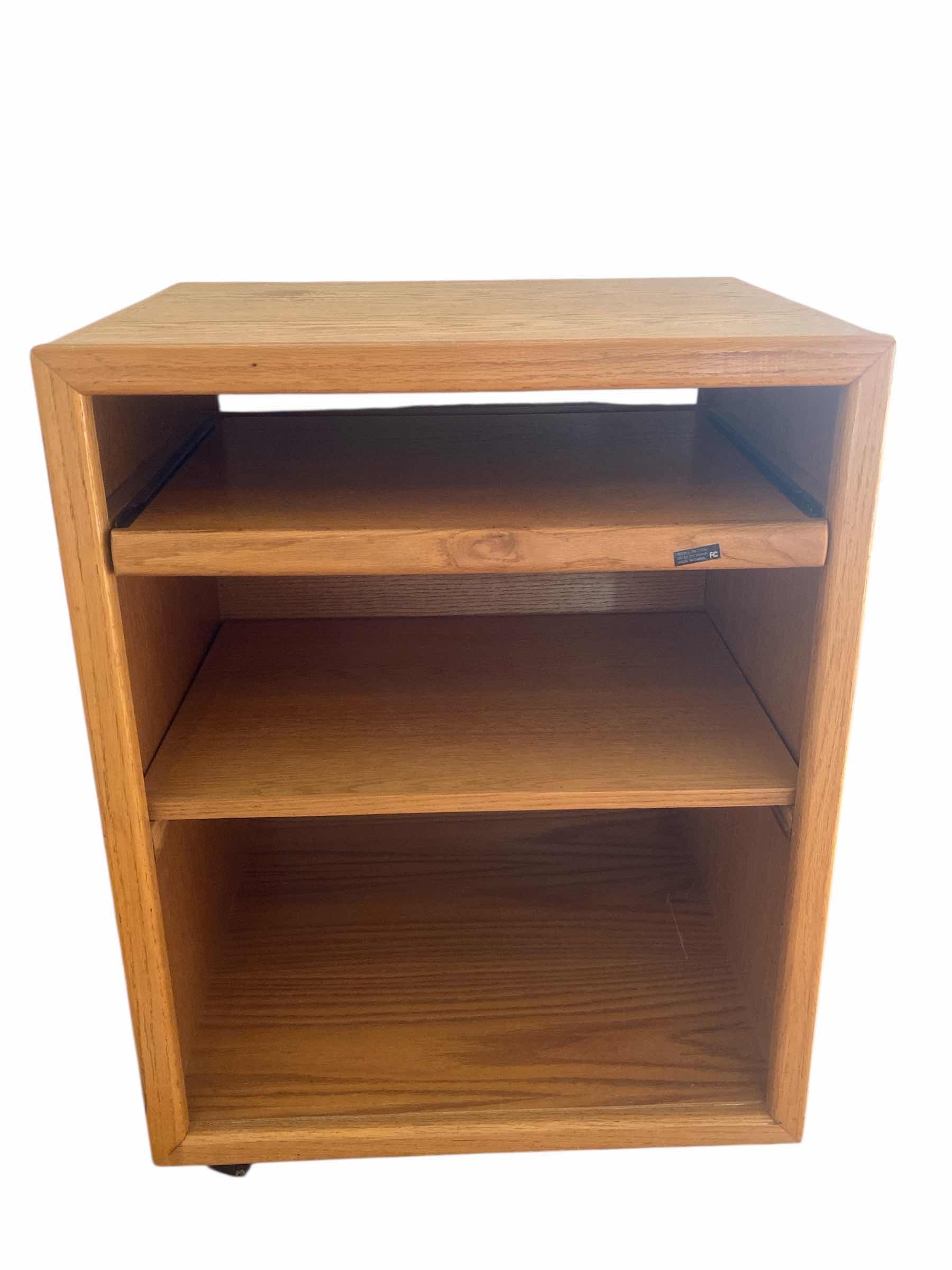 Photo 1 of OAK ROLLING CART WITH INE PULL OUT SHELF 25” x 17” H32”