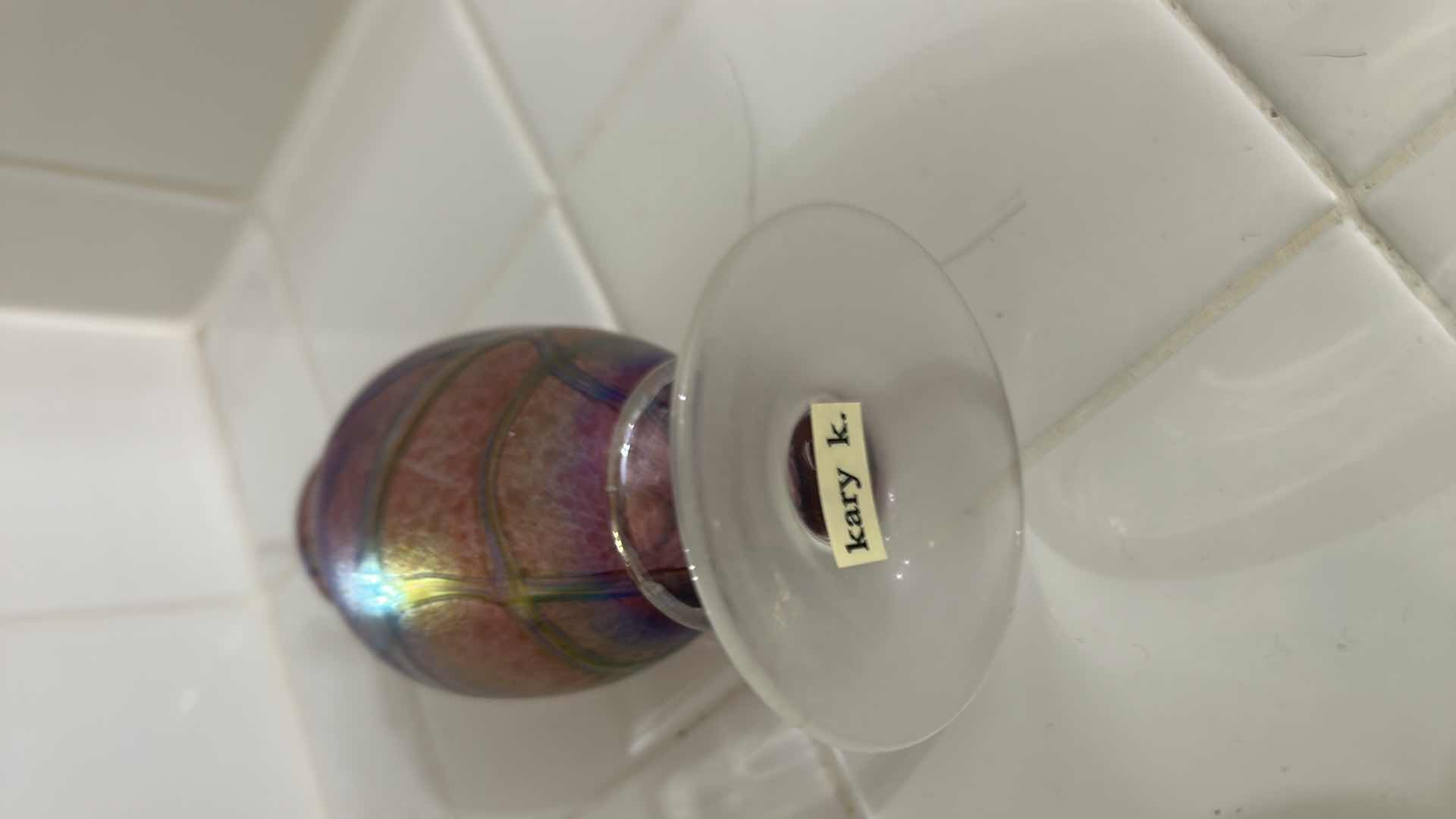 Photo 1 of IRIDESCENT GLASS PERFUME BOTTLE  H7.5”