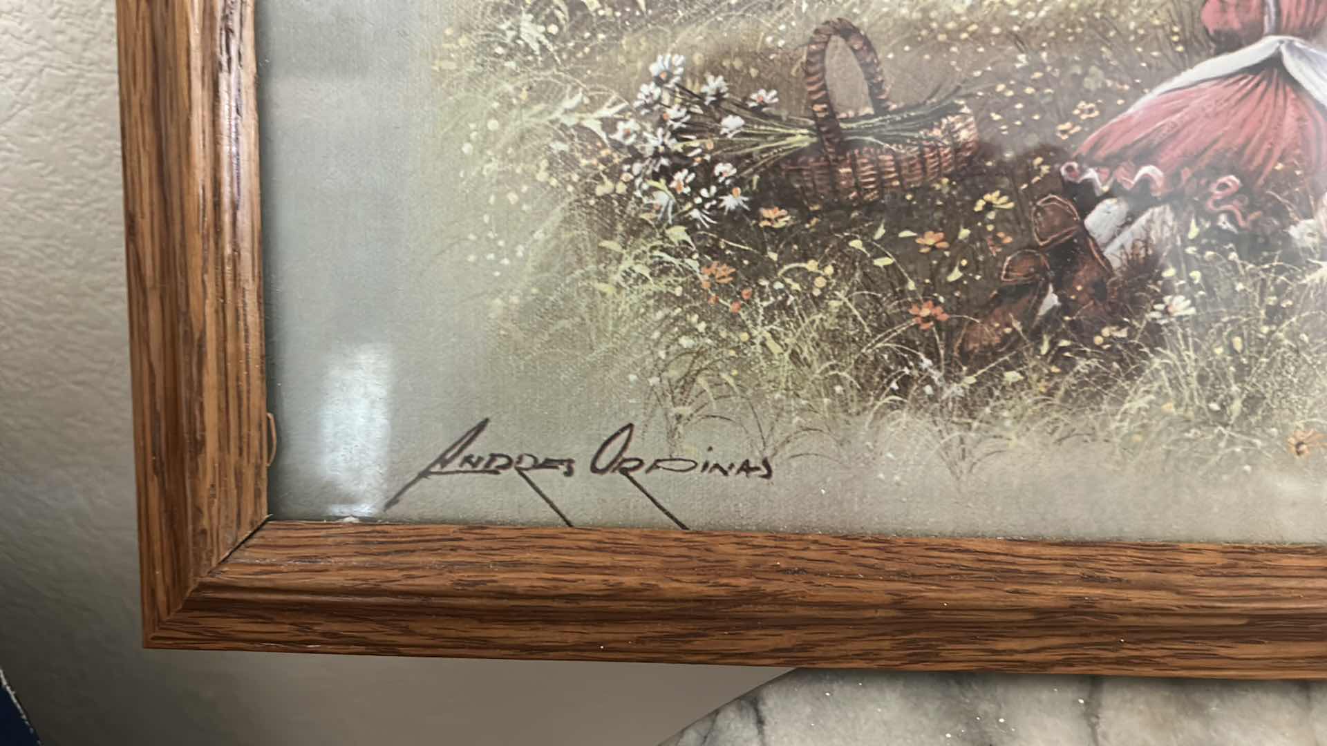 Photo 4 of VINTAGE FRAMED PRINT  "KIDS IN THE WOODS” BY ANDRES ORPINAS Kids in the Woods" ARTWORK 17.25” x H13.5”