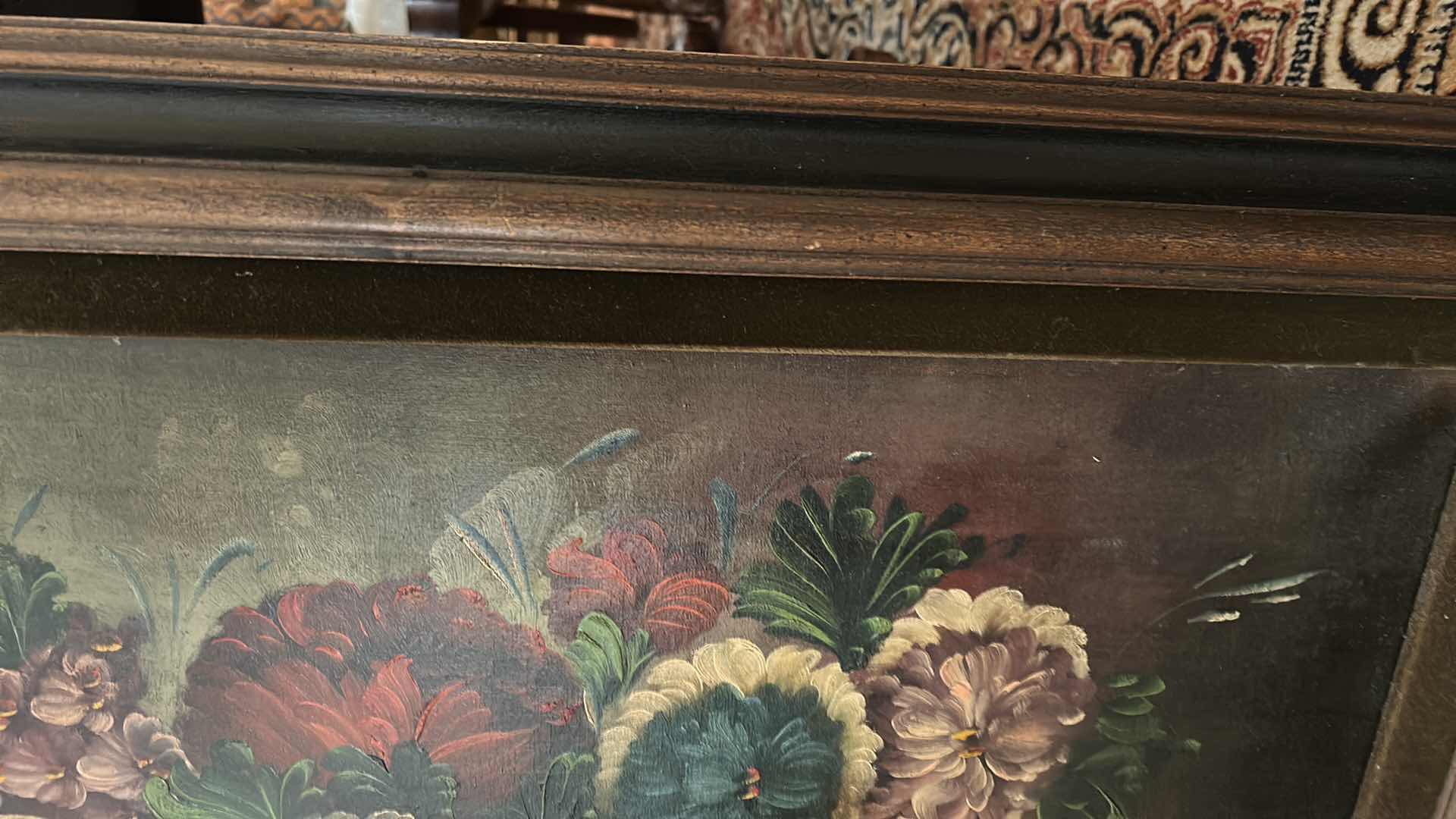 Photo 1 of VINTAGE OIL ON CANVAS STILL LIFE FLORAL ARTWORK 26” x H34”