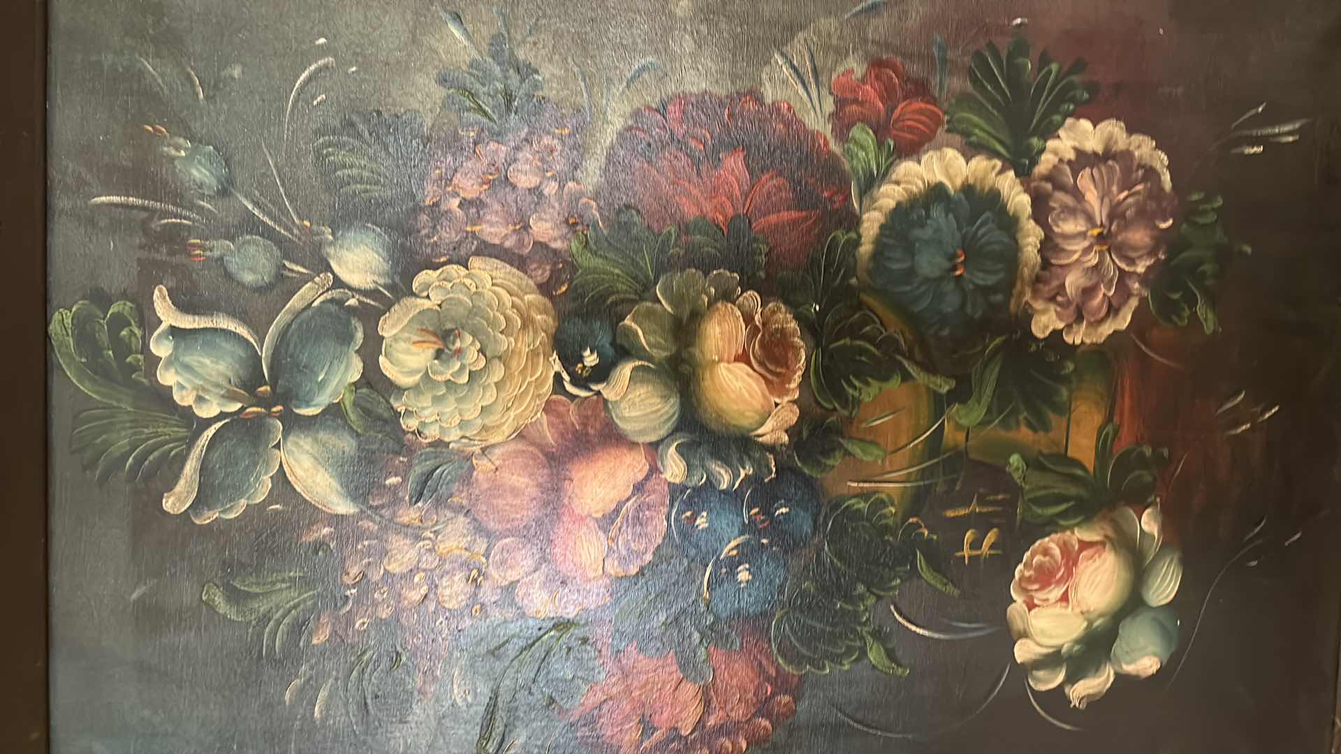 Photo 2 of VINTAGE OIL ON CANVAS STILL LIFE FLORAL ARTWORK 26” x H34”