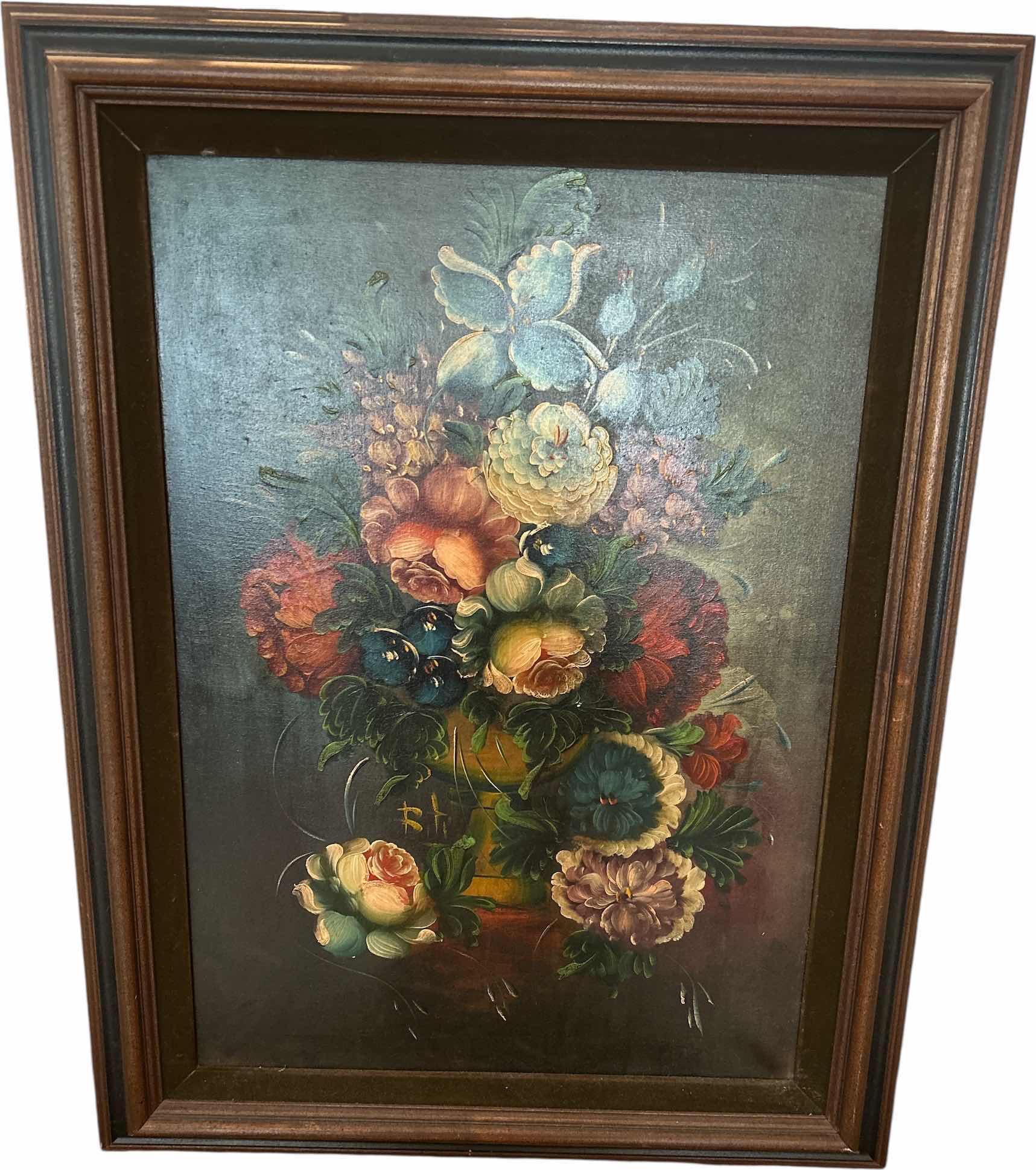 Photo 1 of VINTAGE OIL ON CANVAS STILL LIFE FLORAL ARTWORK 26” x H34”