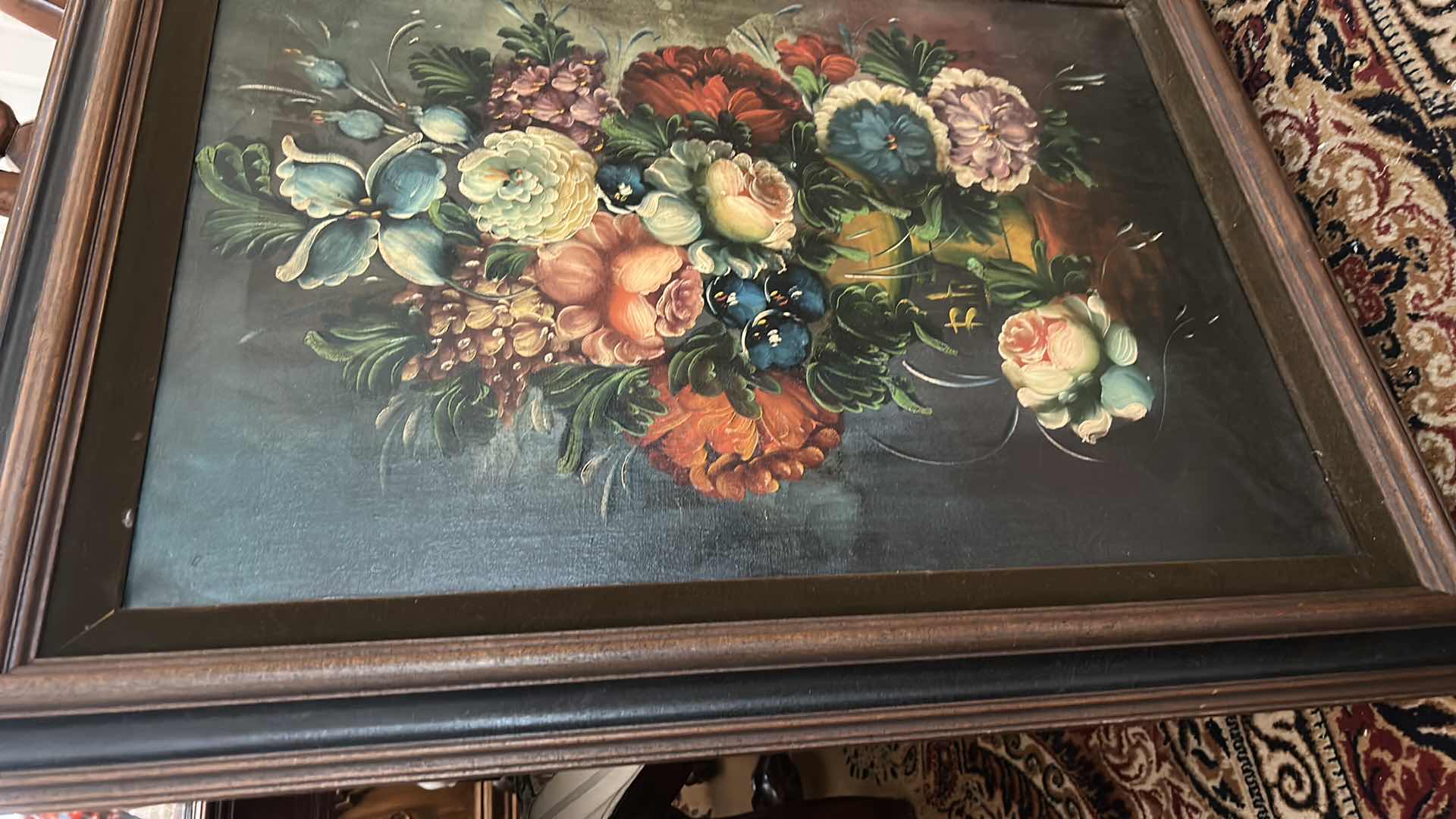 Photo 5 of VINTAGE OIL ON CANVAS STILL LIFE FLORAL ARTWORK 26” x H34”