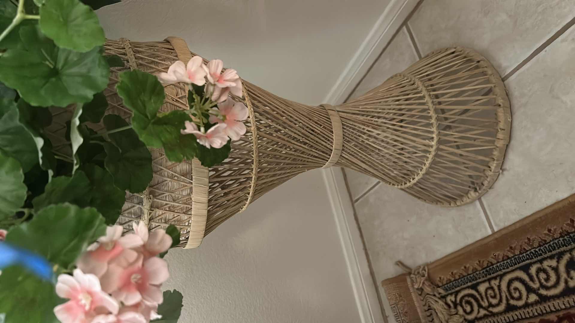 Photo 3 of FAUX FLORAL ARRANGEMENT IN WOVEN VASE H5’