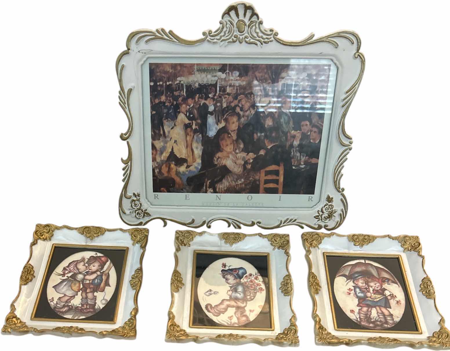 Photo 1 of 4 PC VINTAGE ARTWORK (LACQUER OR PLASTIC FRAMES- HUMMELL AND RENOIR, LARGEST 12” x H12.5”