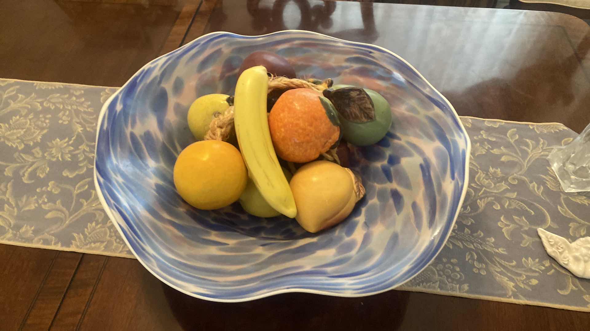 Photo 1 of ART GLASS BOWL WITH FAUX FRUIT 17 1/2”