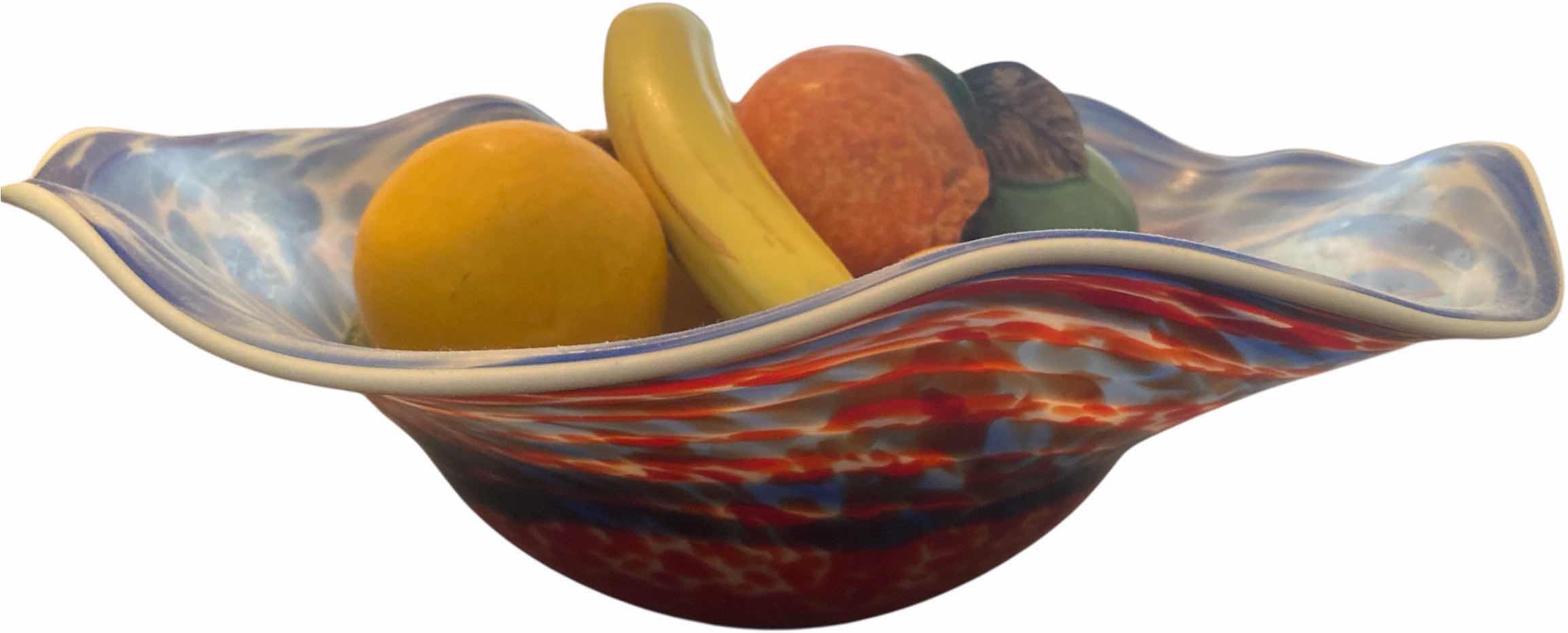 Photo 1 of ART GLASS BOWL WITH FAUX FRUIT 17 1/2”