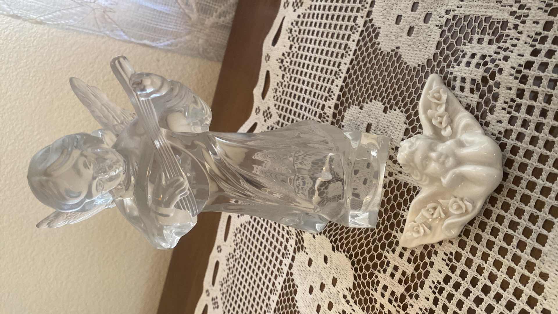 Photo 1 of CERAMIC ANGEL & MIKASA GLASS ANGEL FIGURINE H8 1/2”
