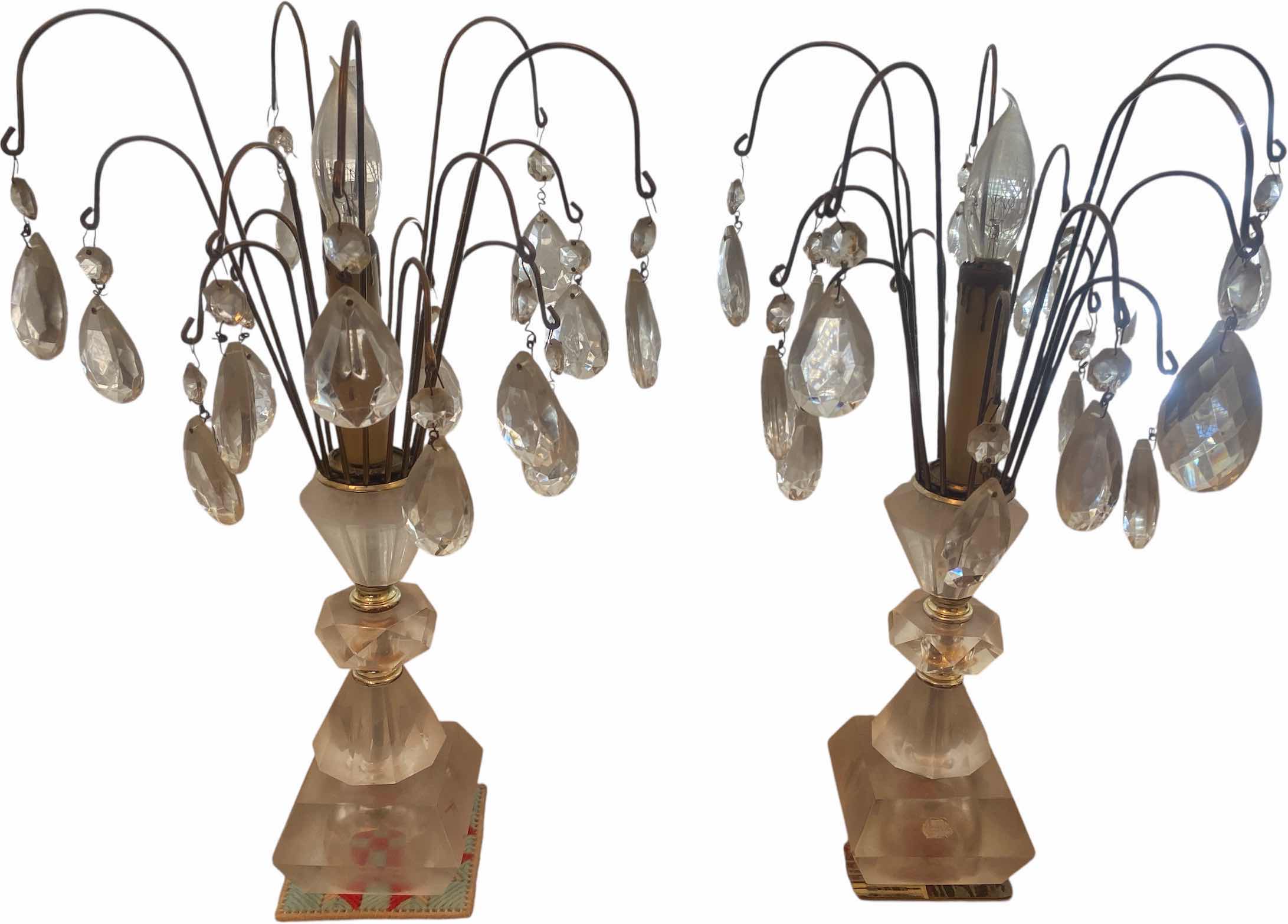 Photo 1 of PAIR OF VINTAGE CRYSTAL LAMPS H17”