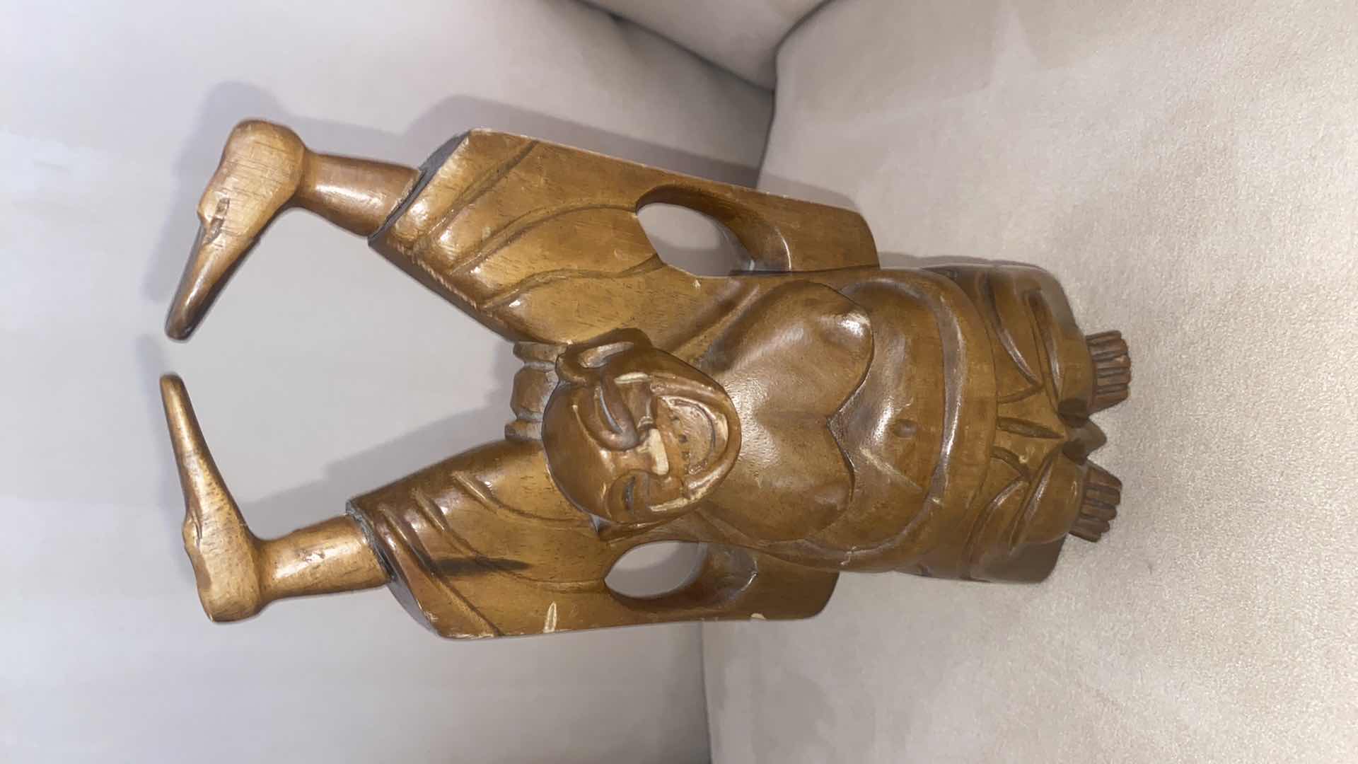 Photo 1 of 2 CARVED WOOD BIRD & MAN & CLAY OWL TALLEST H9 1/2”