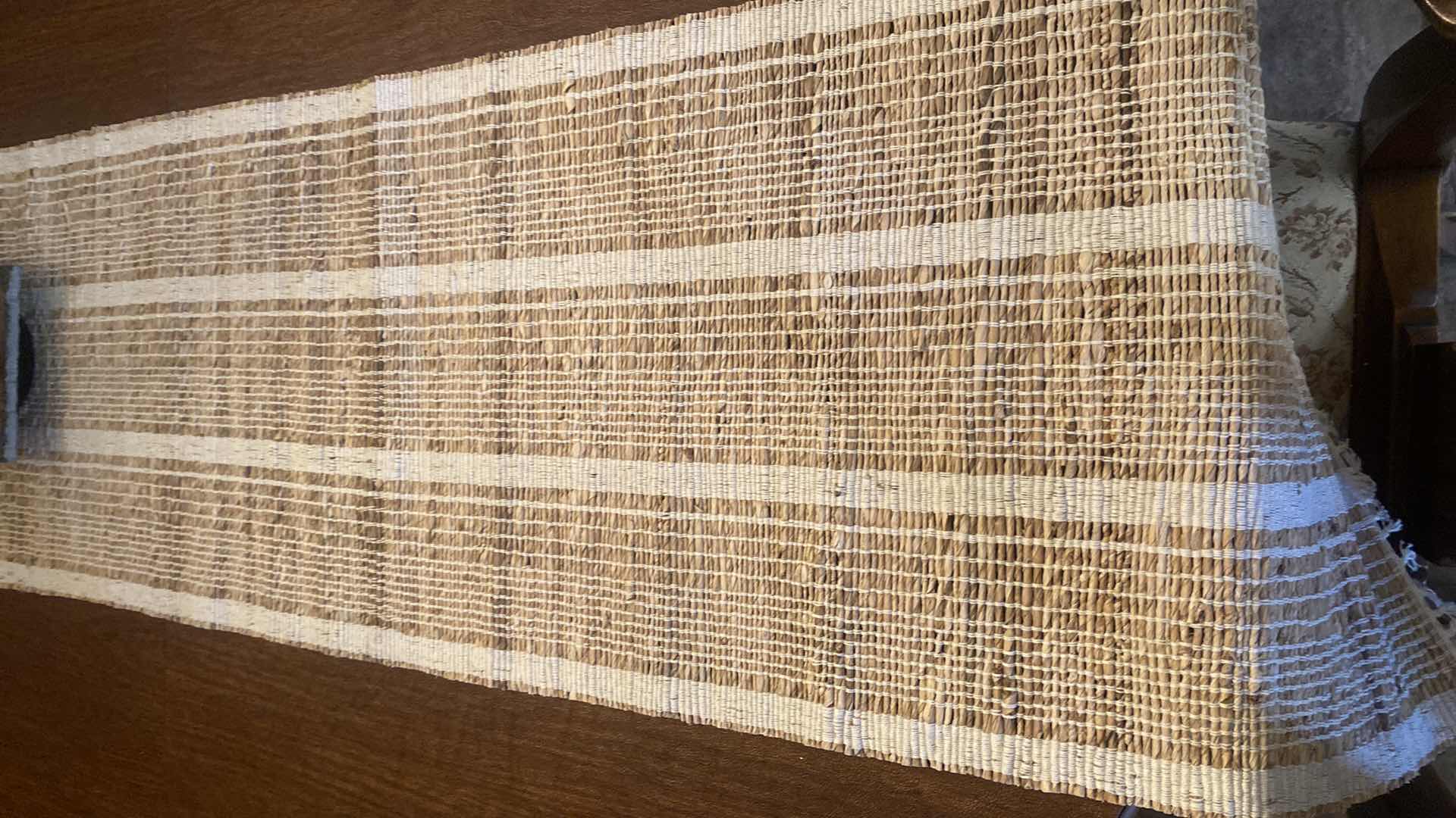 Photo 1 of 90” TABLE RUNNER & 2 STAMPED TILE CANDLESTICKS  5 1/2” x 5 1/2”